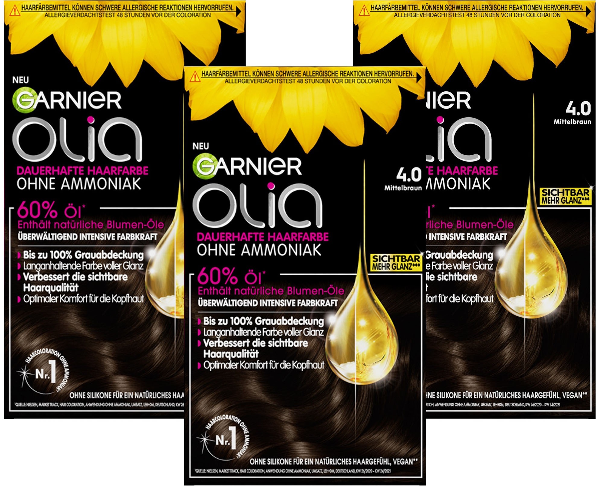GARNIER Coloration »Garnier Olia dauerhafte Haarfarbe«, (Packung, 3 tlg.), mit pflegender Formel