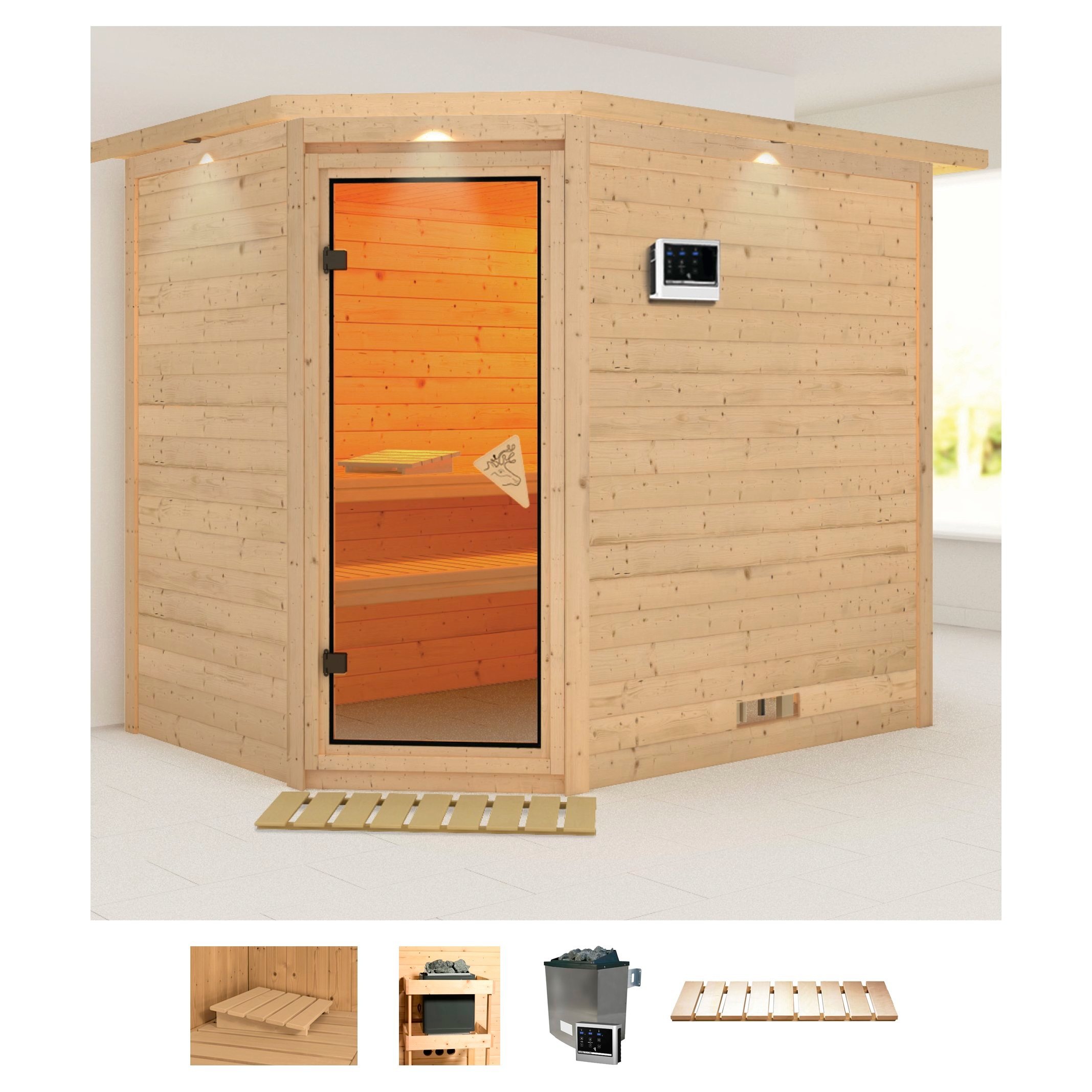 Karibu Sauna »Talida«, (Set), 9-kW-Ofen mit externer Steuerung