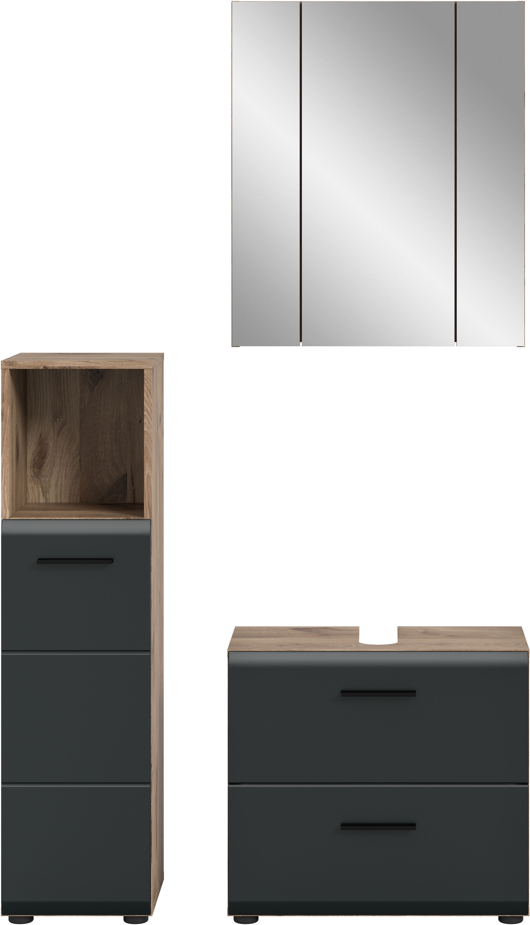 welltime Badmöbel-Set »FLORENZ,  3-teilige Badkombination, hochwertige MDF-Front« best. aus: Midischrank hoch, Waschbeckenunterschrank, Spiegelschrank, 