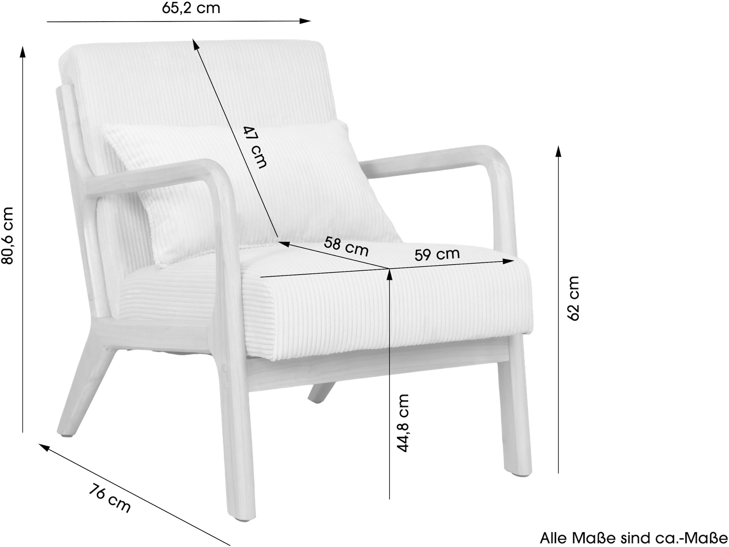 byLIVING Sessel »NOHR« Grob-Cord, Gestell Massivholz Rubberwood, Separates Zierkissen