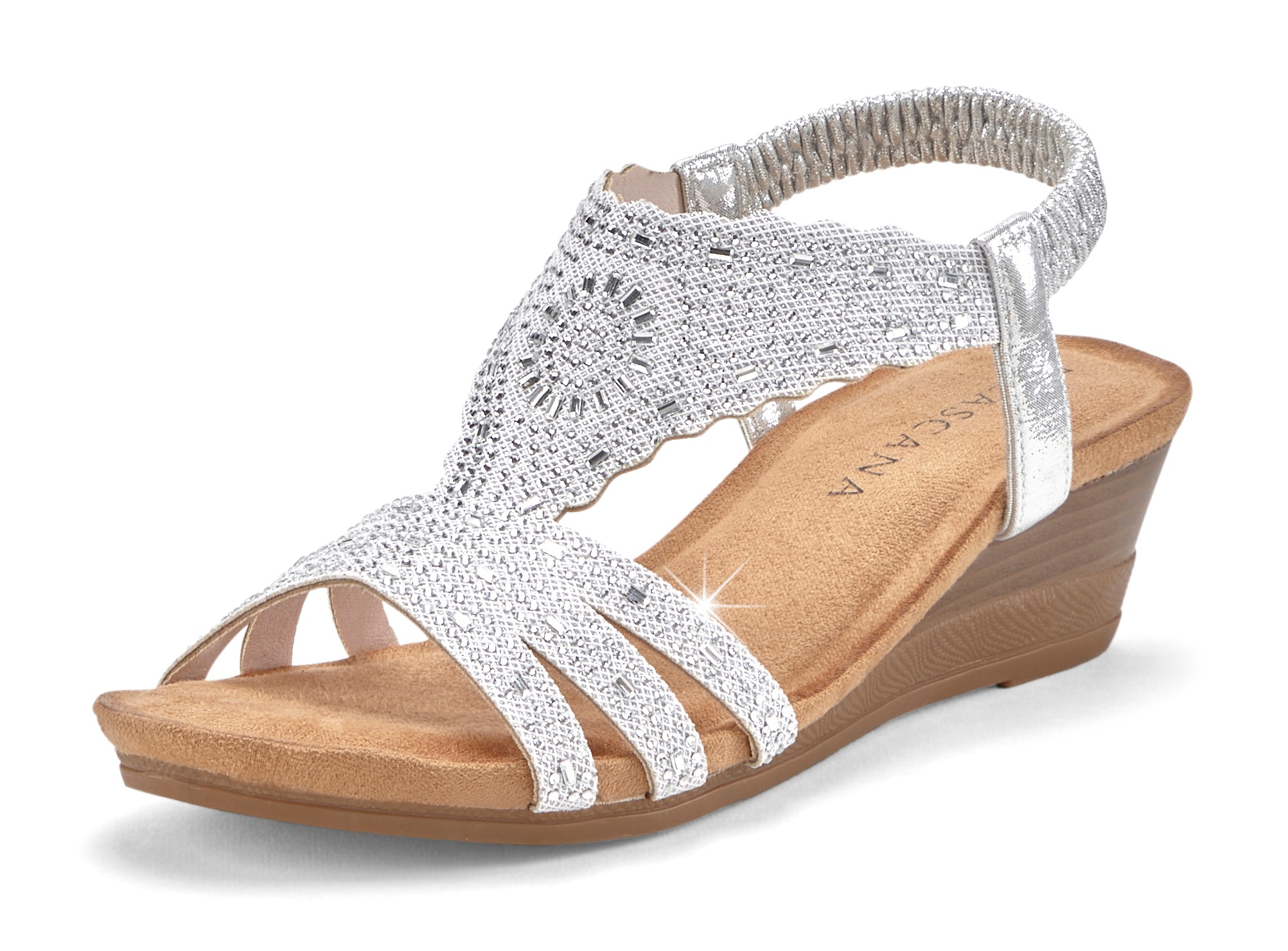 LASCANA Sandalette, Sandale, Sommerschuh mit Glitzerdetails und elastischem Riemchen