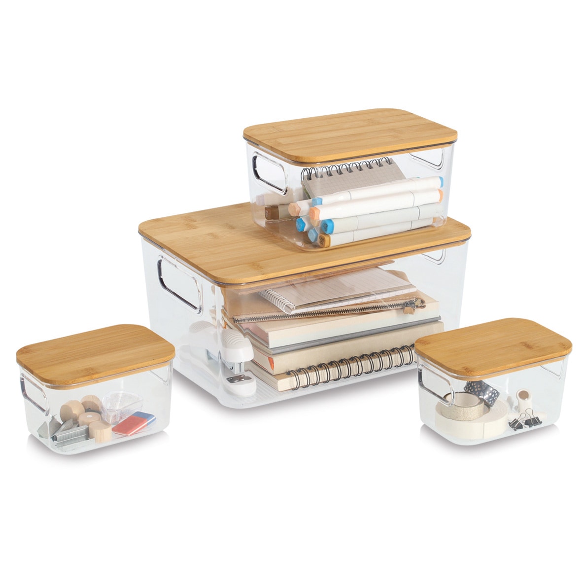 Zeller Present Aufbewahrungsbox »Aufbewahrungsboxen-Set, 4-tlg.« Kunststoff/Bambus, ca. 2x 14,5x10x9; 20x14x10,5; 31x22x15 cm