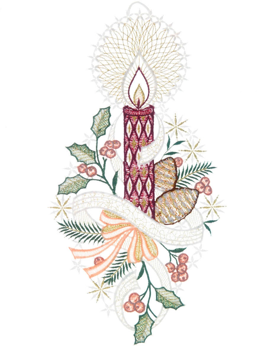 W. Reuter & Sohn - Plauener Spitze Fensterbild »Kerze« Made in Germany in bunt, Größe B/L: 18 cm x 35 cm