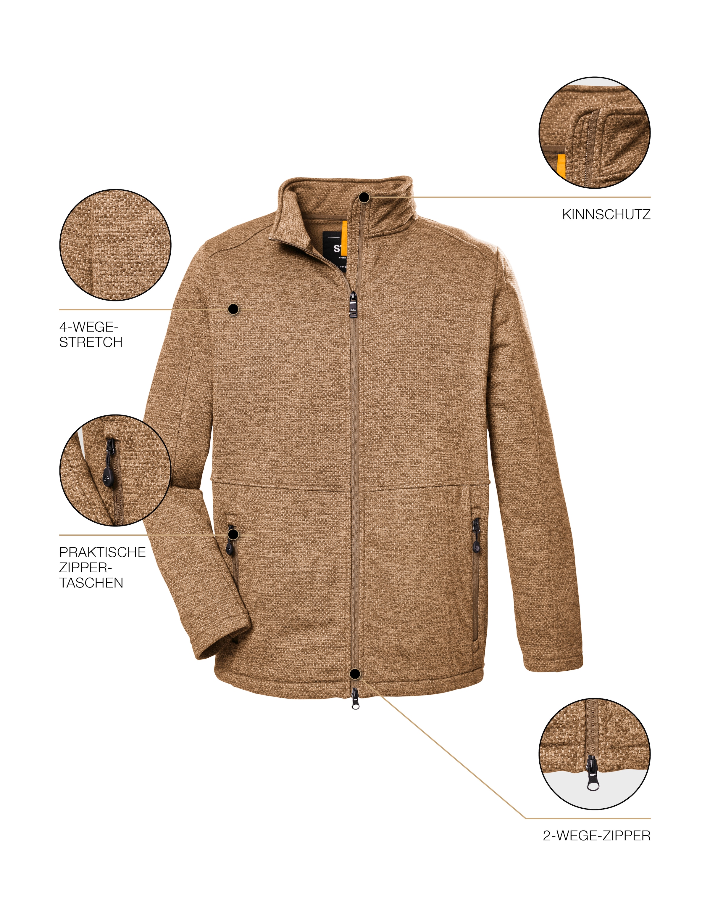STOY Fleecejacke »STS 6 MN KNTFLC JCKT«, Leichte Strickfleecejacke mit 4-Wege-Stretch und 2-Wege-Reißverschluss