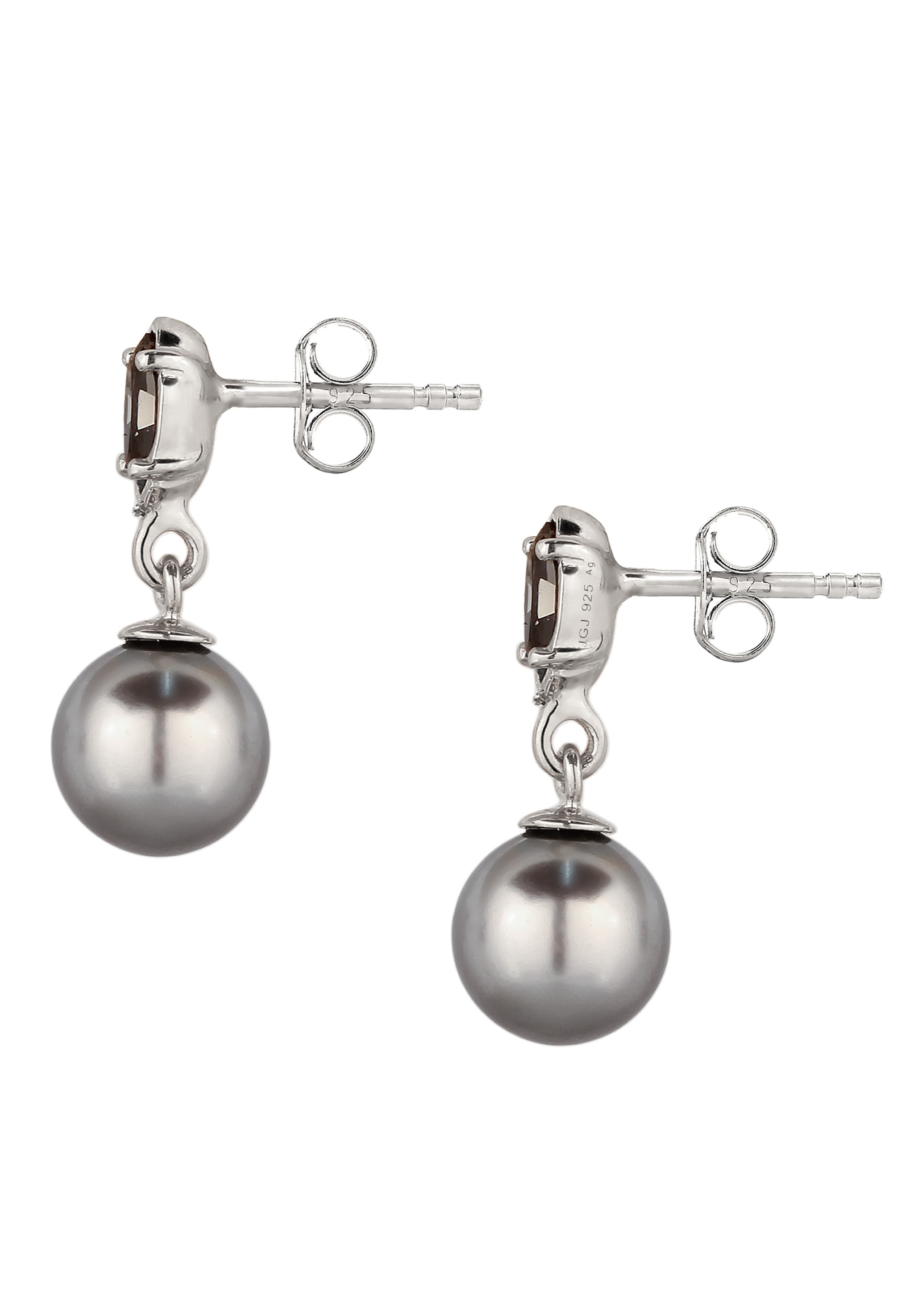 Elli Paar Ohrstecker »Ohrringe Ohrstecker Kristall Schwarz Synthetische Perle Grau 925 Sterling Silber«