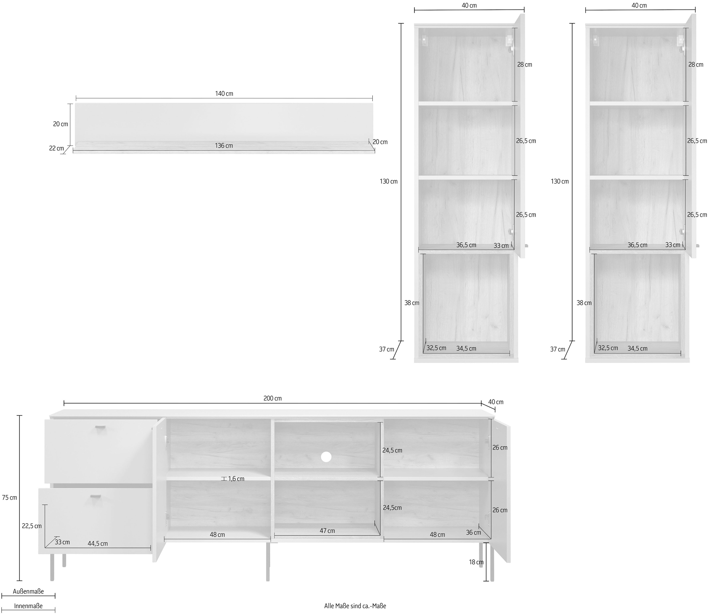 Places of Style Wohnzimmer-Set »San Pedro«, (Komplett-Set, 4 St.), Bestehend aus: TV-Lowboard, Wandboard und 2 Hängeschränken
