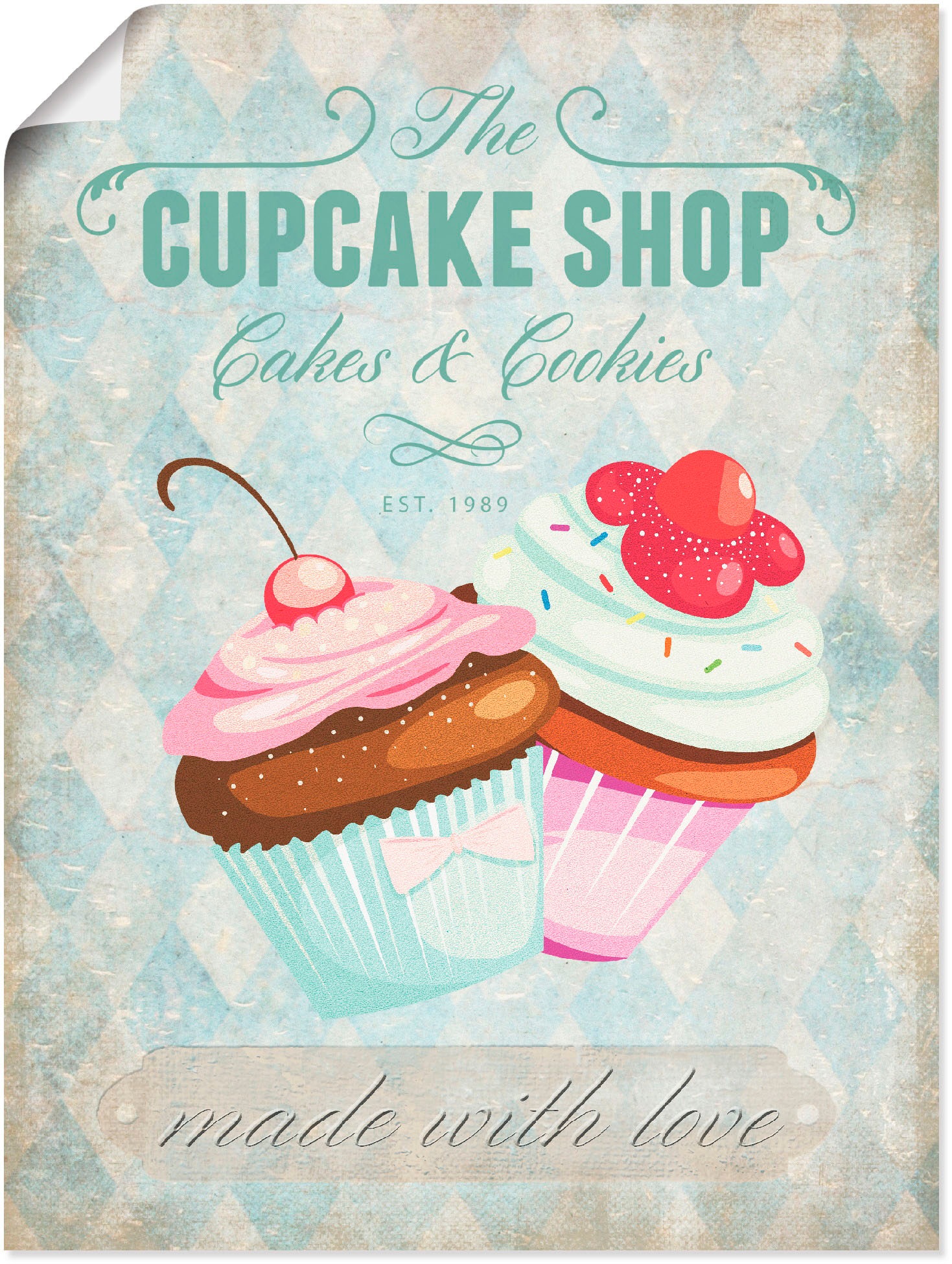 Artland Wandbild »Cupcake Shop«, Süßspeisen, (1 St.), in vielen Größen & Produktarten -Leinwandbild, Poster, Wandaufkleber / Wandtattoo auch für Badezimmer geeignet