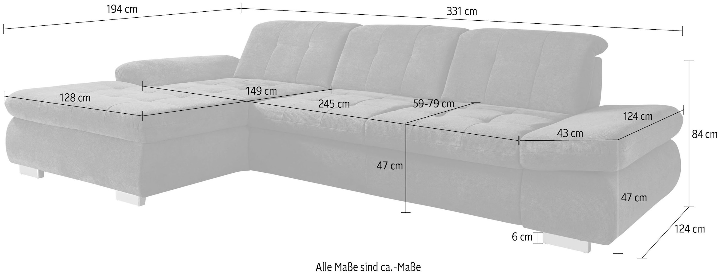 Die PlanBar Ecksofa »MP-IN17004 L-Form, Breite 331 cm, Kaltschaum-Polsterung« inkl. Sitztiefenverstellung, wahlweise weitere Funktionen