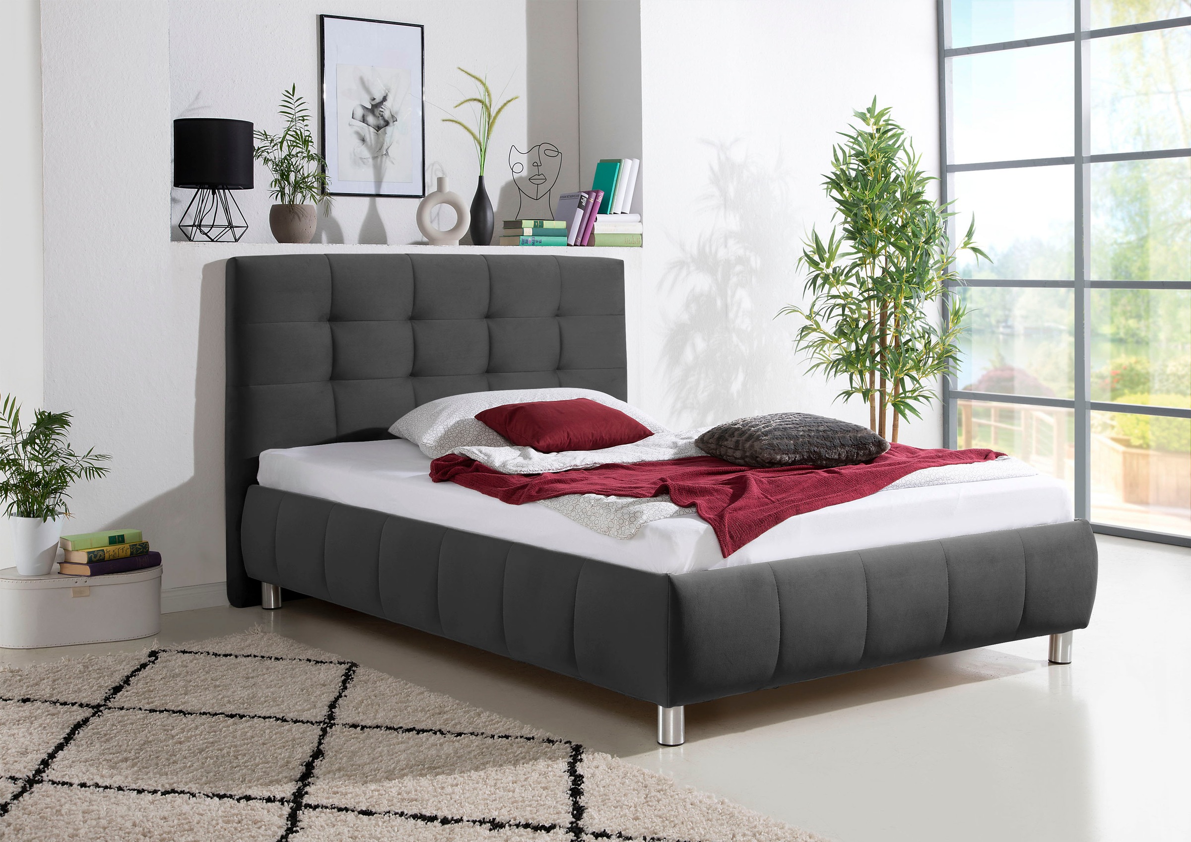 Maintal Polsterbett »Lalley« inkl. Bettkasten in H2,H3,H4 und 3 Matratzen Ausführungen erhältlich in grau, Größe Liegefläche B/L: 140 cm x 200 cm
