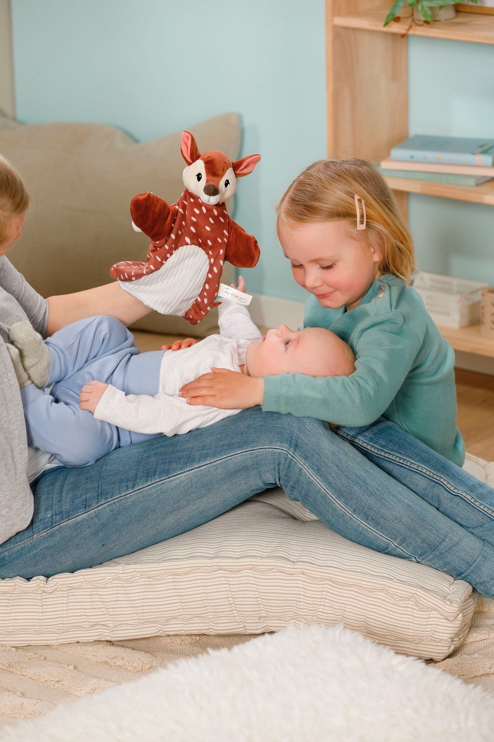 Nici Schmusetuch »My first NICI, Handpuppe Rehkitz 2in1 26x25 cm«, sanfte Materialmix aus glattem und geripptem Plüsch