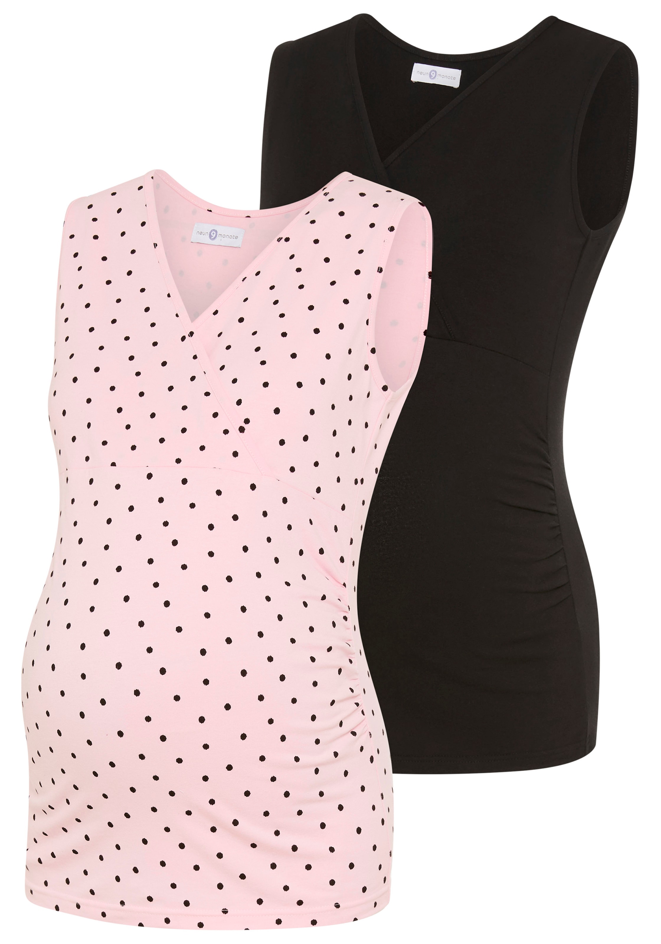 Neun Monate Umstandsshirt »2er Pack Umstands-Tops« Packung, 2, 2 tlg. eng anliegende Passform, tiefer V-Ausschnitt mit Wickeloptik