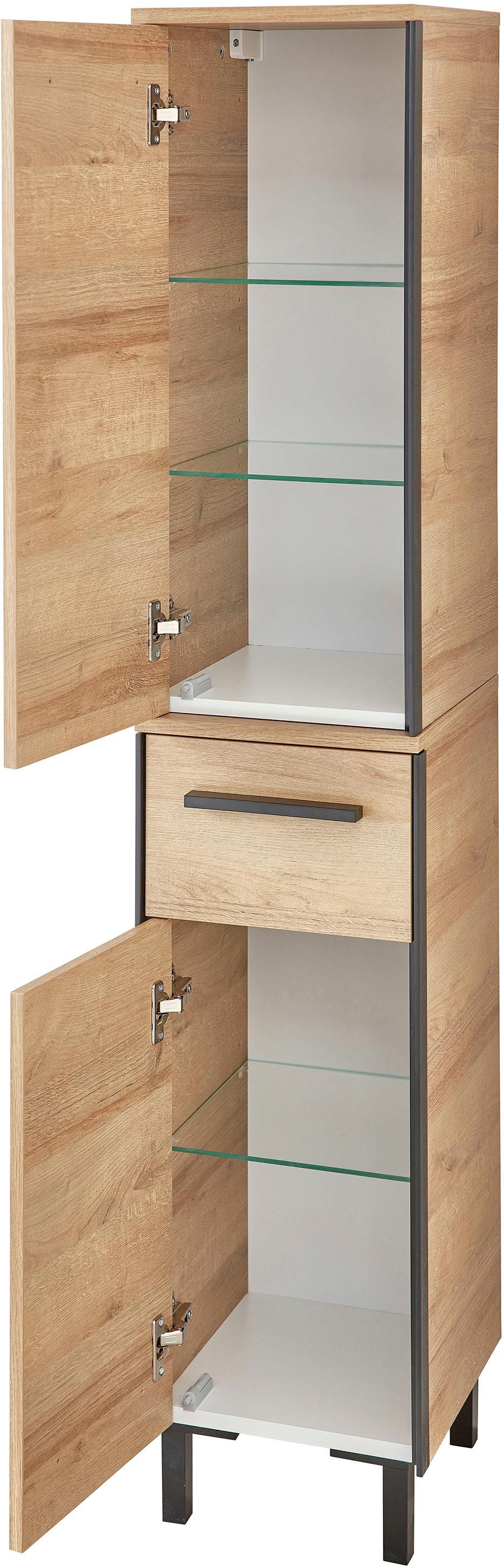 Saphir Badmöbel-Set »Quickset 395 3-teilig, Waschbeckenunterschrank mit LED-Spiegelschrank«, (4 St.), Midischrank, inkl. Türdämpfer, 6 Türen, 1 Schublade, Bad-Set