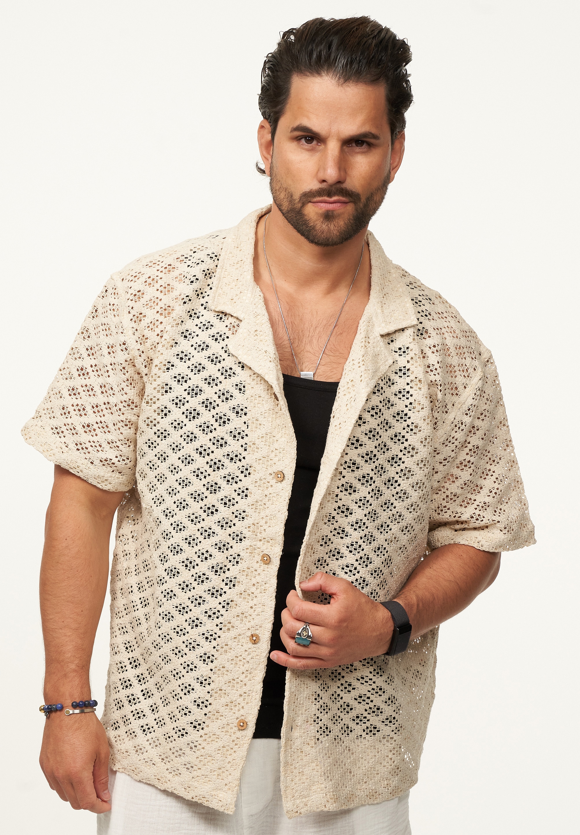 SOULSTAR Kurzarmhemd »Freizeithemd als Kurzam Strick Hemd im Retro-Look - Strick Polo-Hemd Overshirt im Regular-Fit für Herren« Herren Kurzarm Strick Polo-Hemd T-Shirt