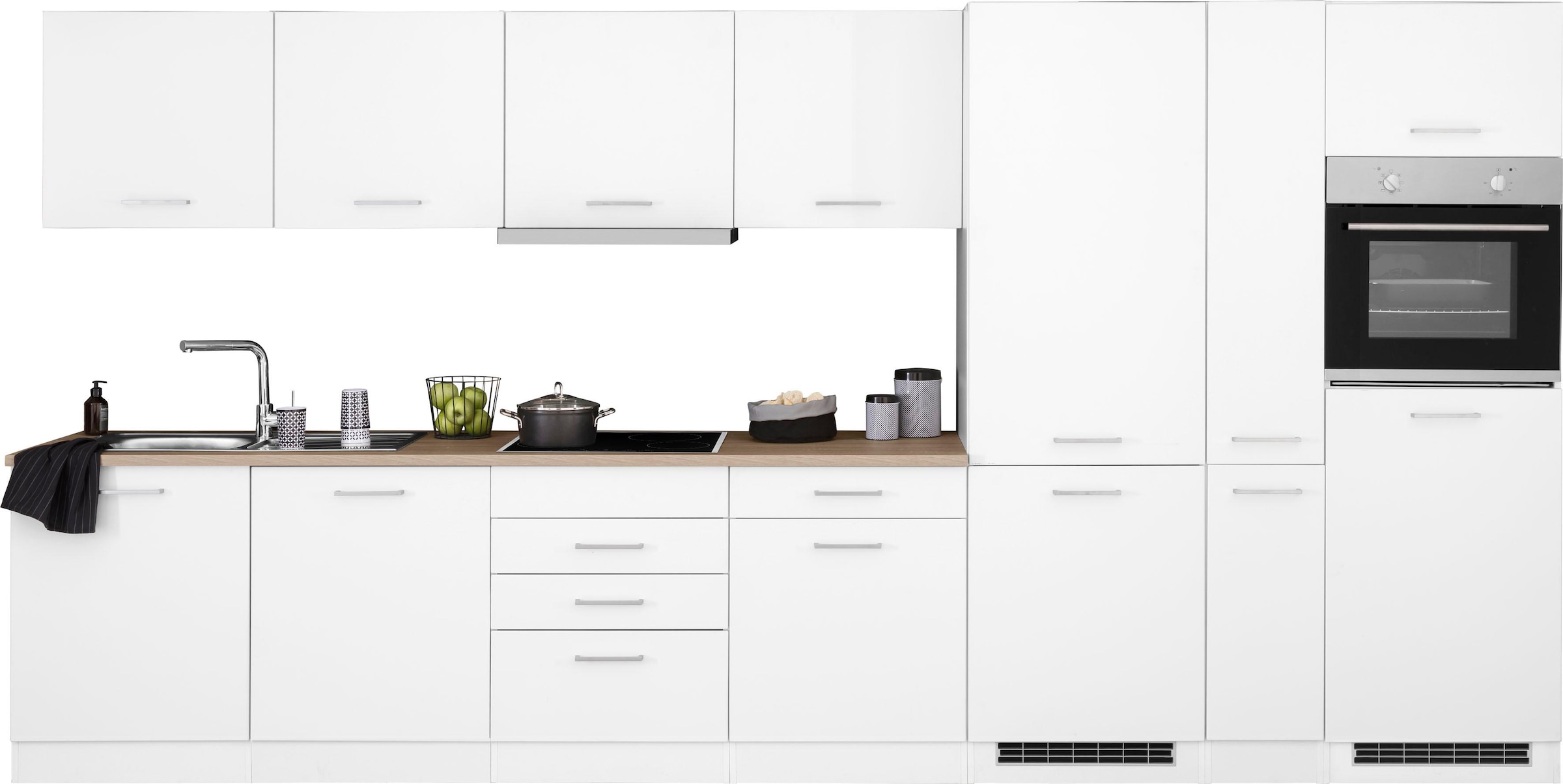 Küchenzeile »Visby«, mit E-Geräte, 390 cm, inkl. Kühl/Gefrierkombination und...