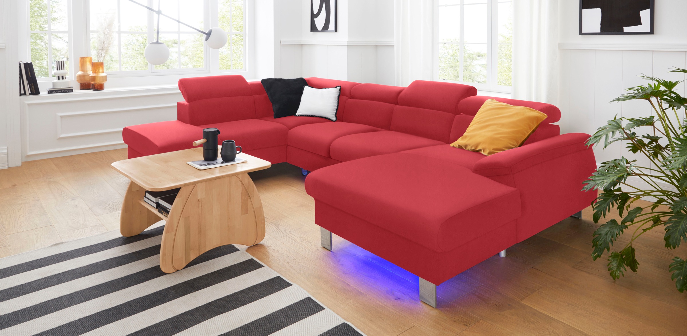 COTTA Wohnlandschaft »Komaris U-Form, B: 320 cm« mit Kopfteilverstellung, optional Bettfunktion, Bettkasten & Licht