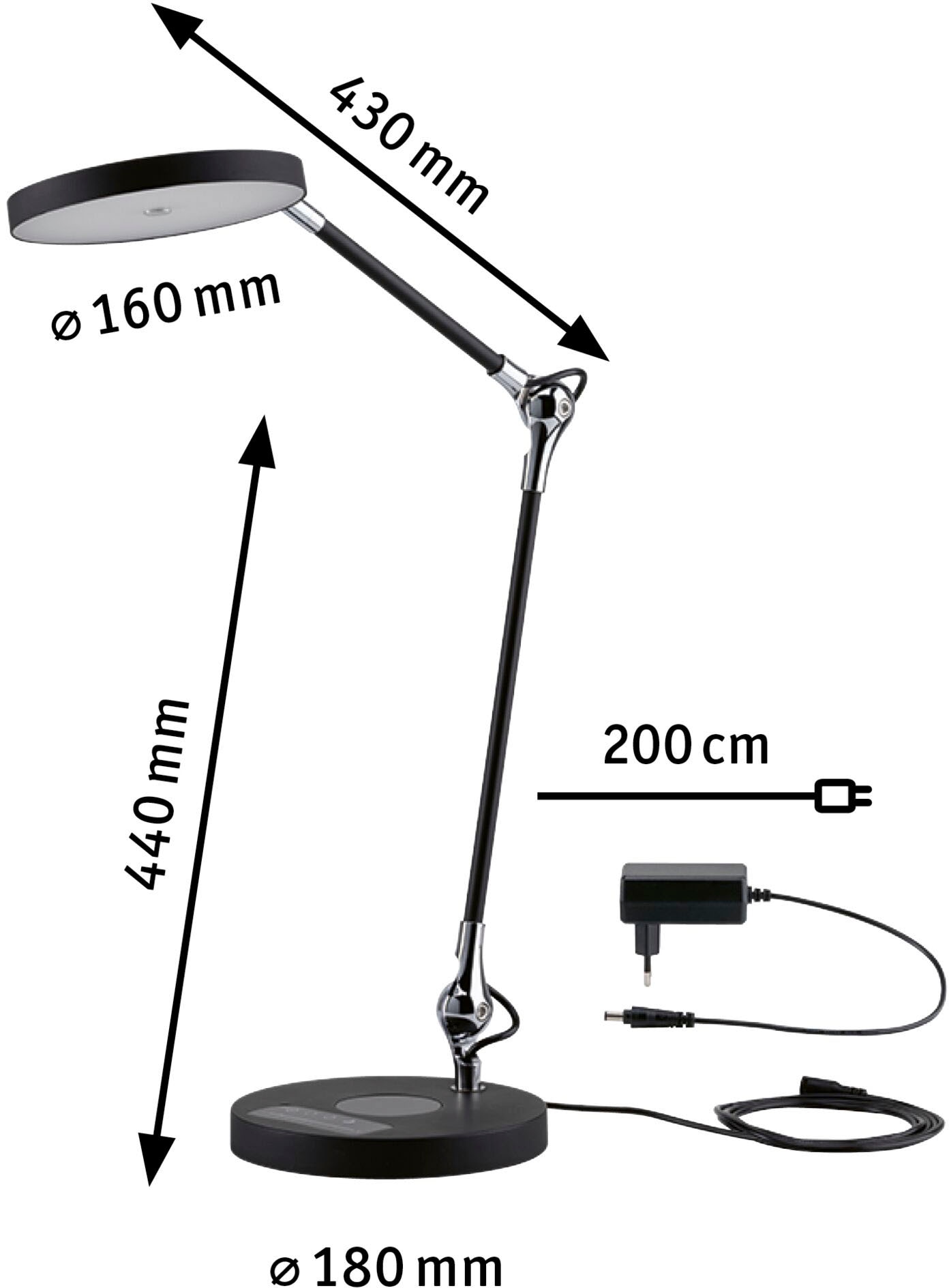 Paulmann LED Schreibtischlampe »Numis 11W schwarz QI tuneablewhite dimmbar«, 1 flammig, Kabellänge 1,50m