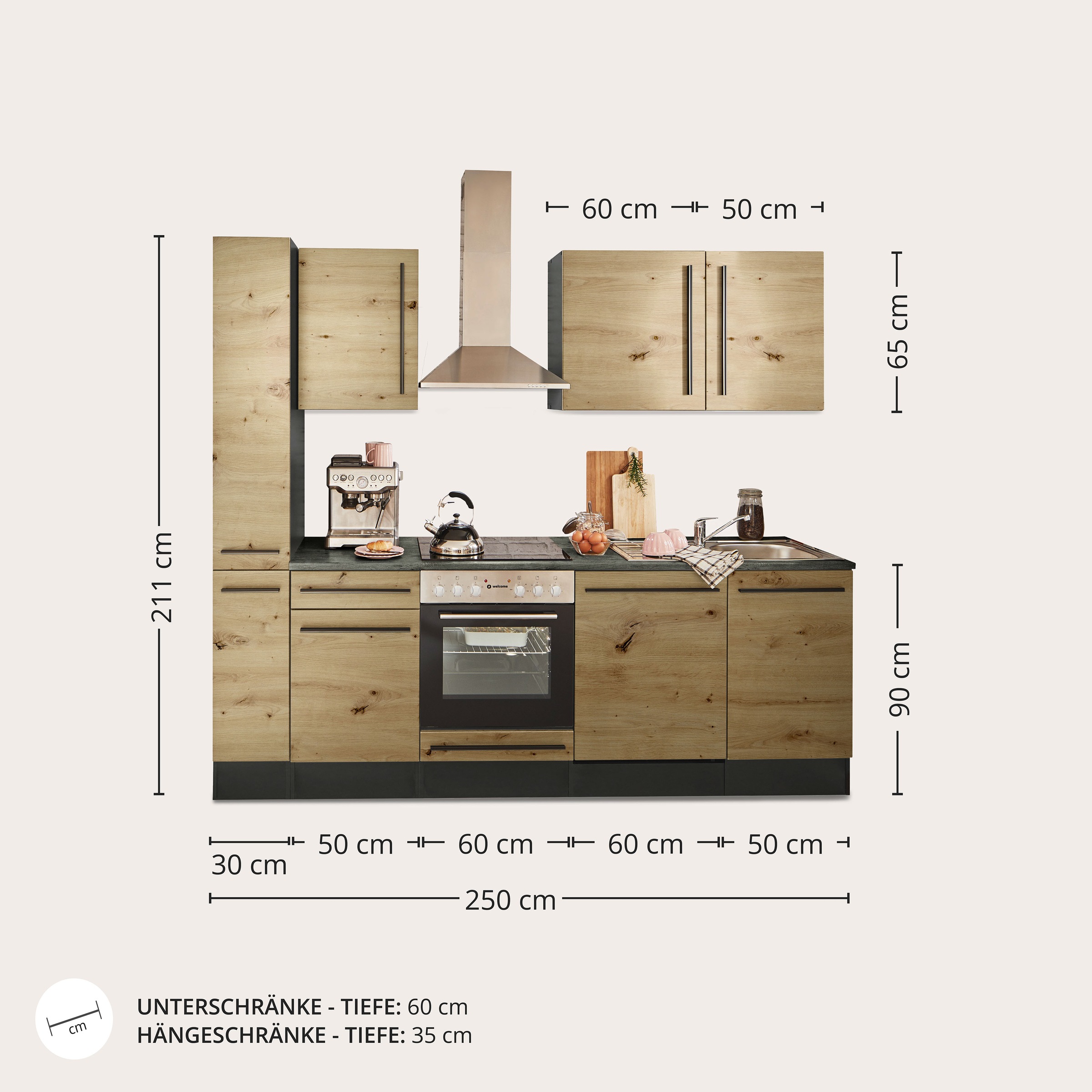BASIC by Balculina Küchenzeile »Jazz«, Breite 250 cm, wahlweise mit E-Geräten