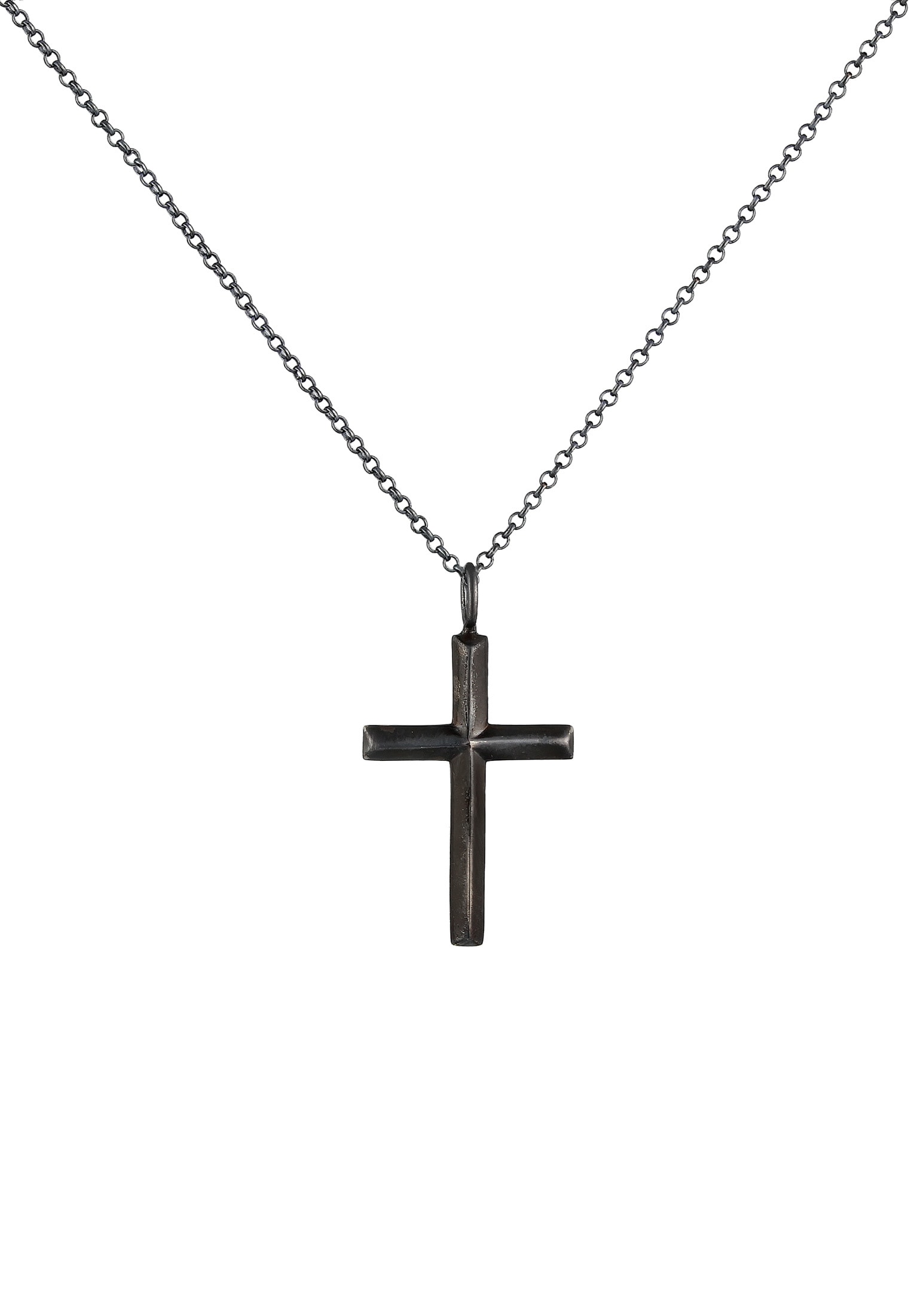 Kuzzoi Lange Kette »Halskette Herren Erbskette Kreuz Oxidiert Massiv 925 Silber«