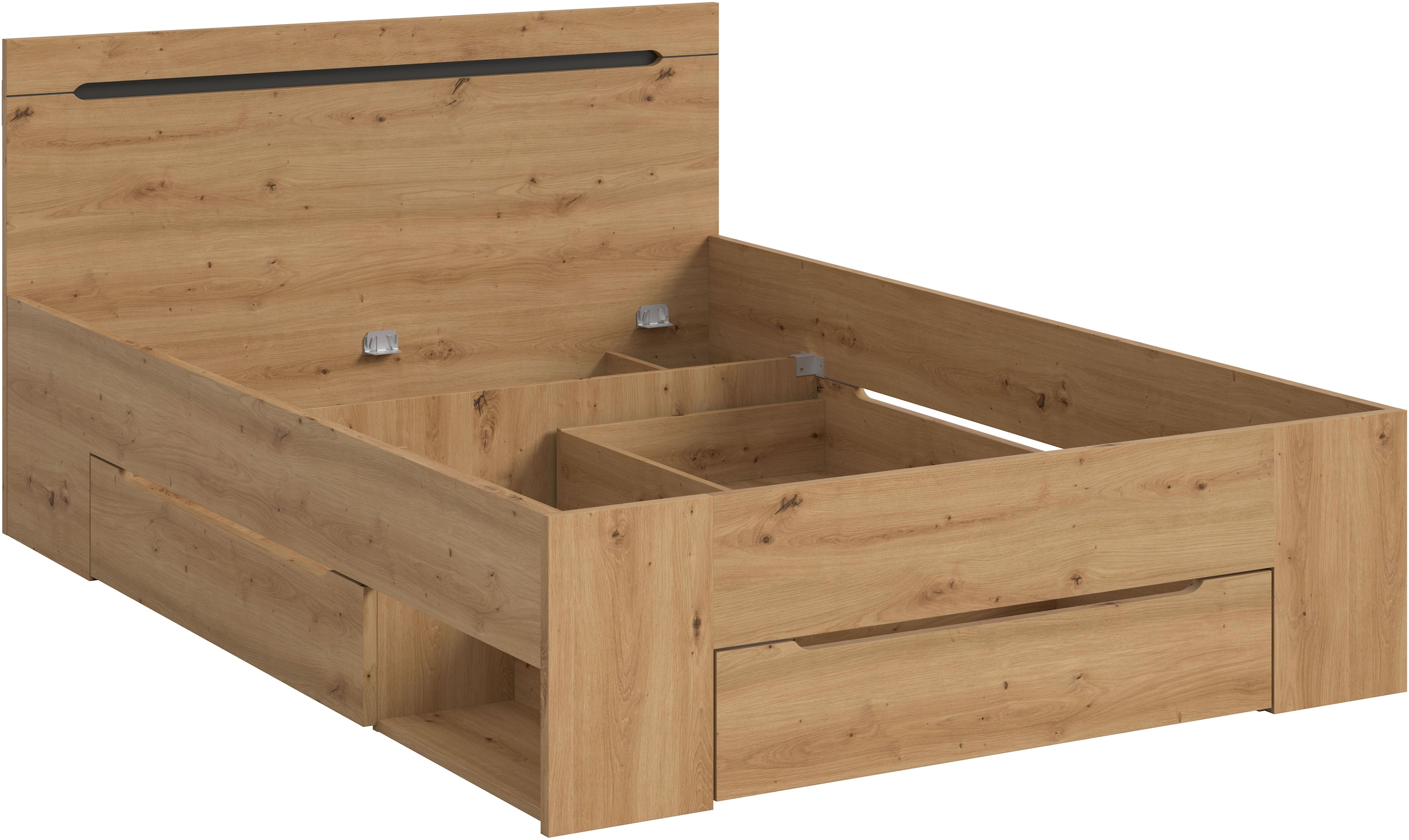Home affaire Stauraumbett »REHAT, in 144 oder 184 cm Breite, 3 Schubkästen, 2 offene Fächer« TOPSELLER!, für Matratzen 140x200 cm, viel Stauraum, ohne Lattenrost, 1 Stk. tlg. Bett, Kastenbett, Bettgestell, Schlafzimmer, Schlafen