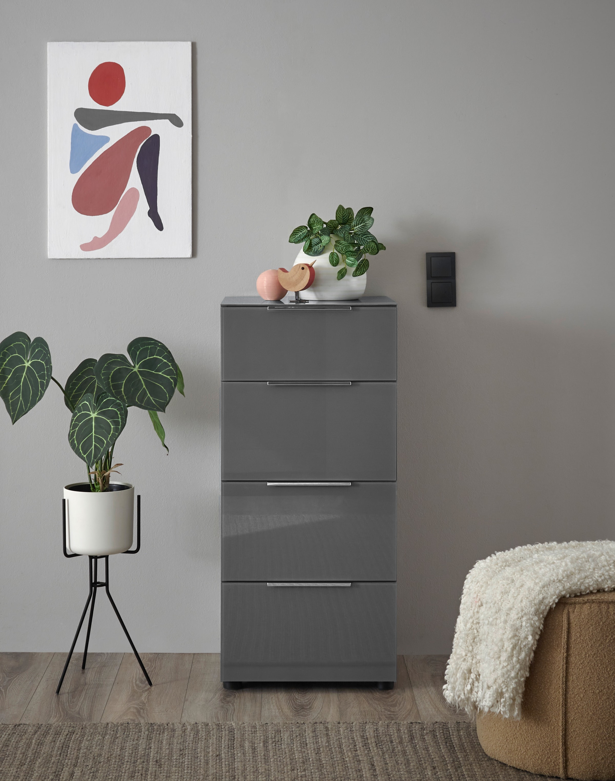 HBZ Kommode »Santorin Mehrzweckschrank mit Schubkästen, BxHxT 45x99x40 cm« 1 Stk. tlg. Mit 4 Schubkästen mit Softclose, Glasfront und Glasoberboden