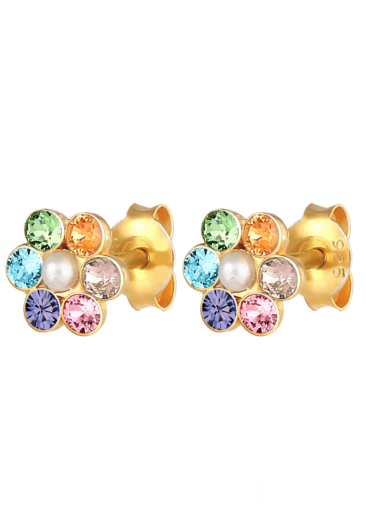 Elli Paar Ohrstecker »Ohrringe Kinder Blume Synthetische Perle Regenbogen Kristall 925 Silber«
