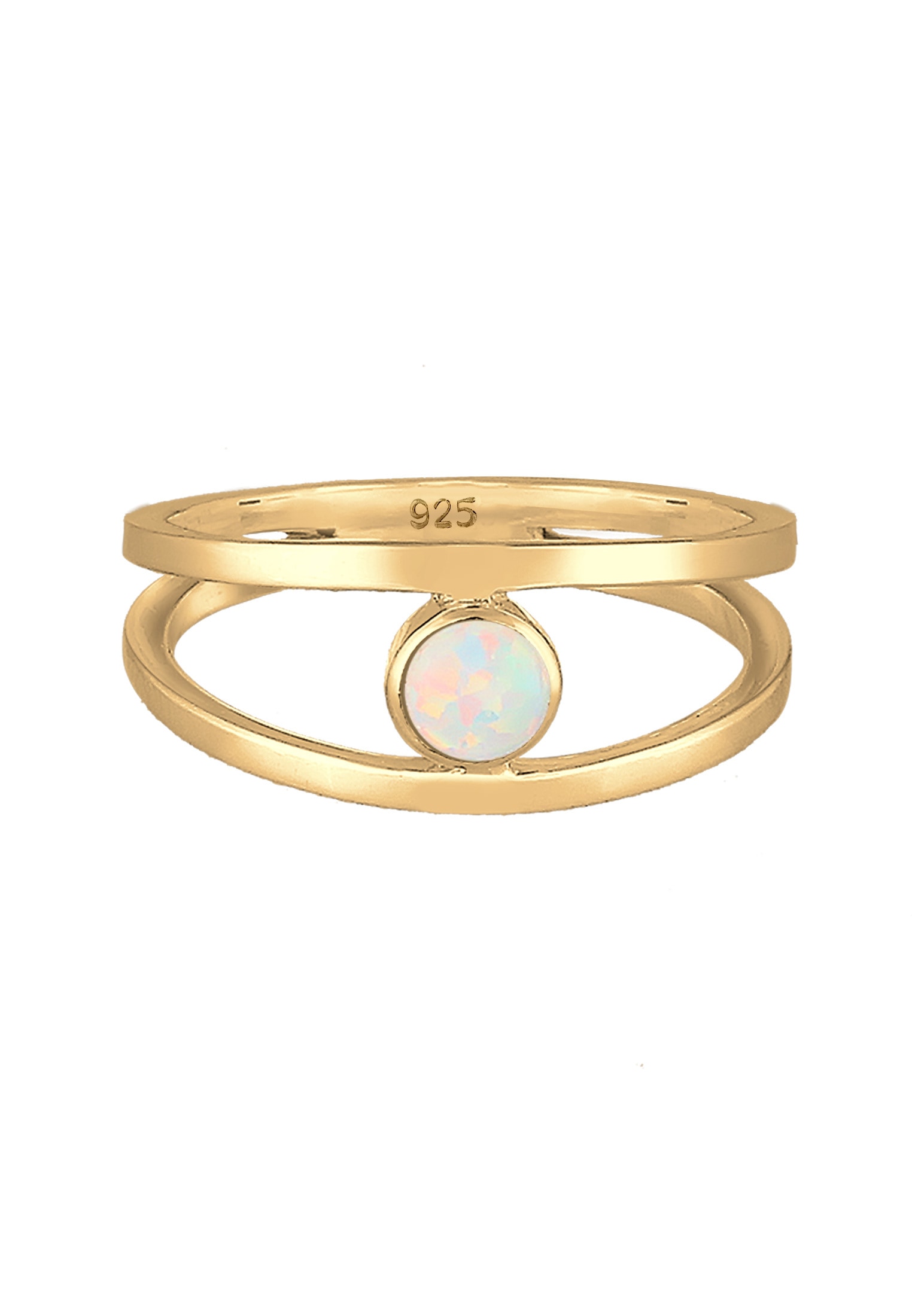 Elli Silberring »Ring Bandring Zweireihig Synthetischer Opal Weiß 925 Sterling Silber«
