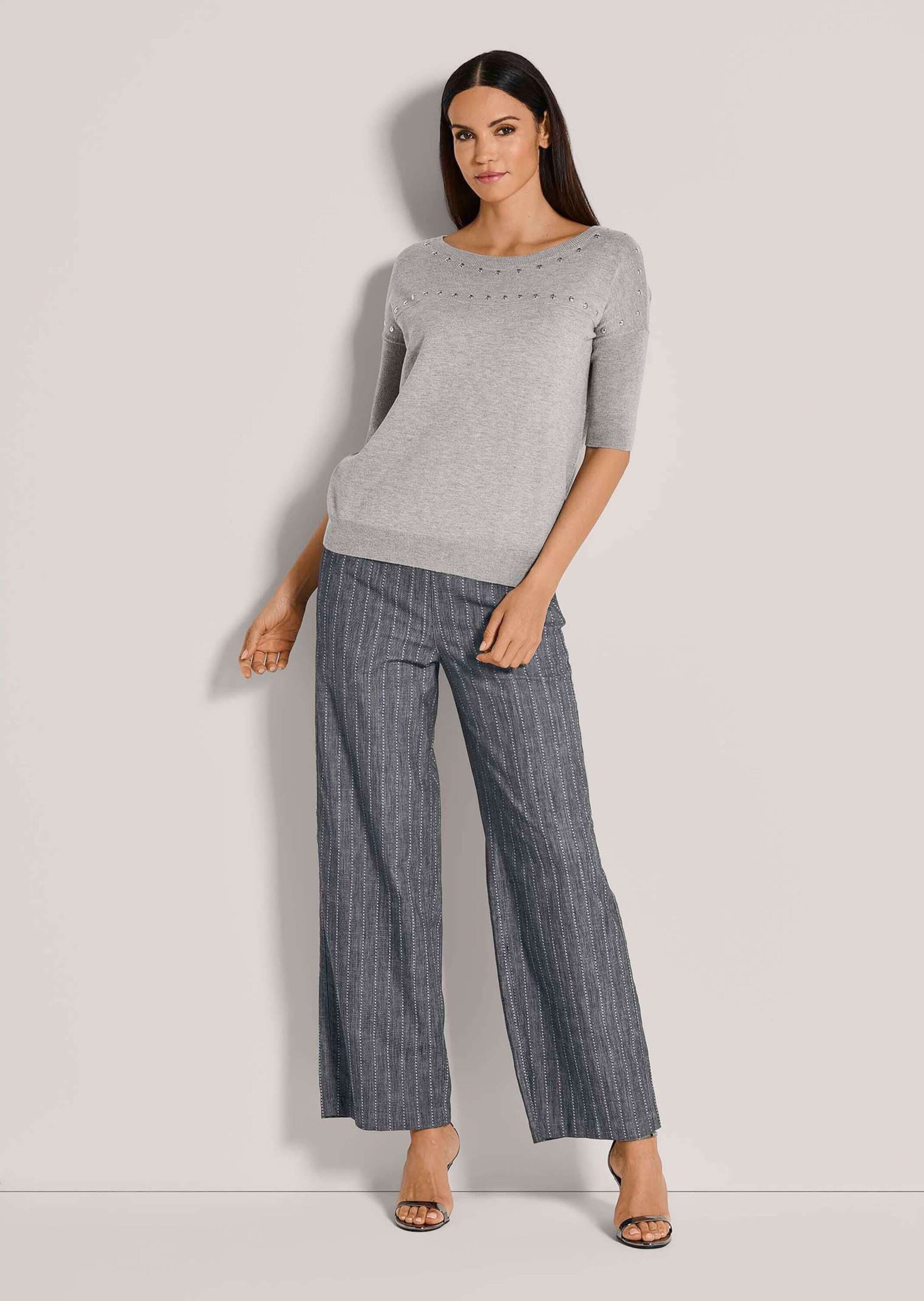 MADELEINE Longpullover »Pullover Halbarm-Pullover mit Ziersteinen«