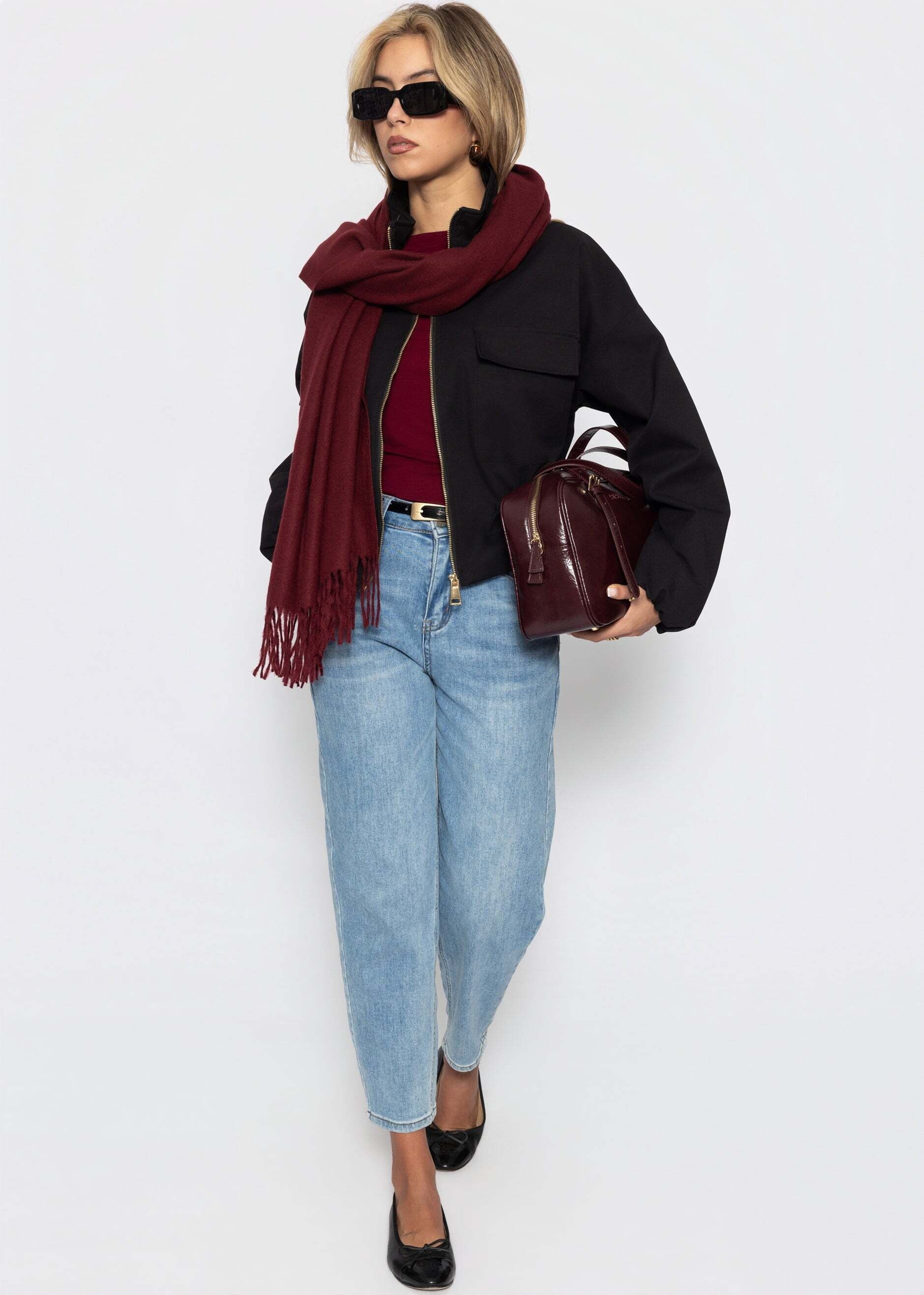 SASSYCLASSY Outdoorjacke »Blousonjacke mit Stehkragen« Locker geschnittene Windjacke in Braun