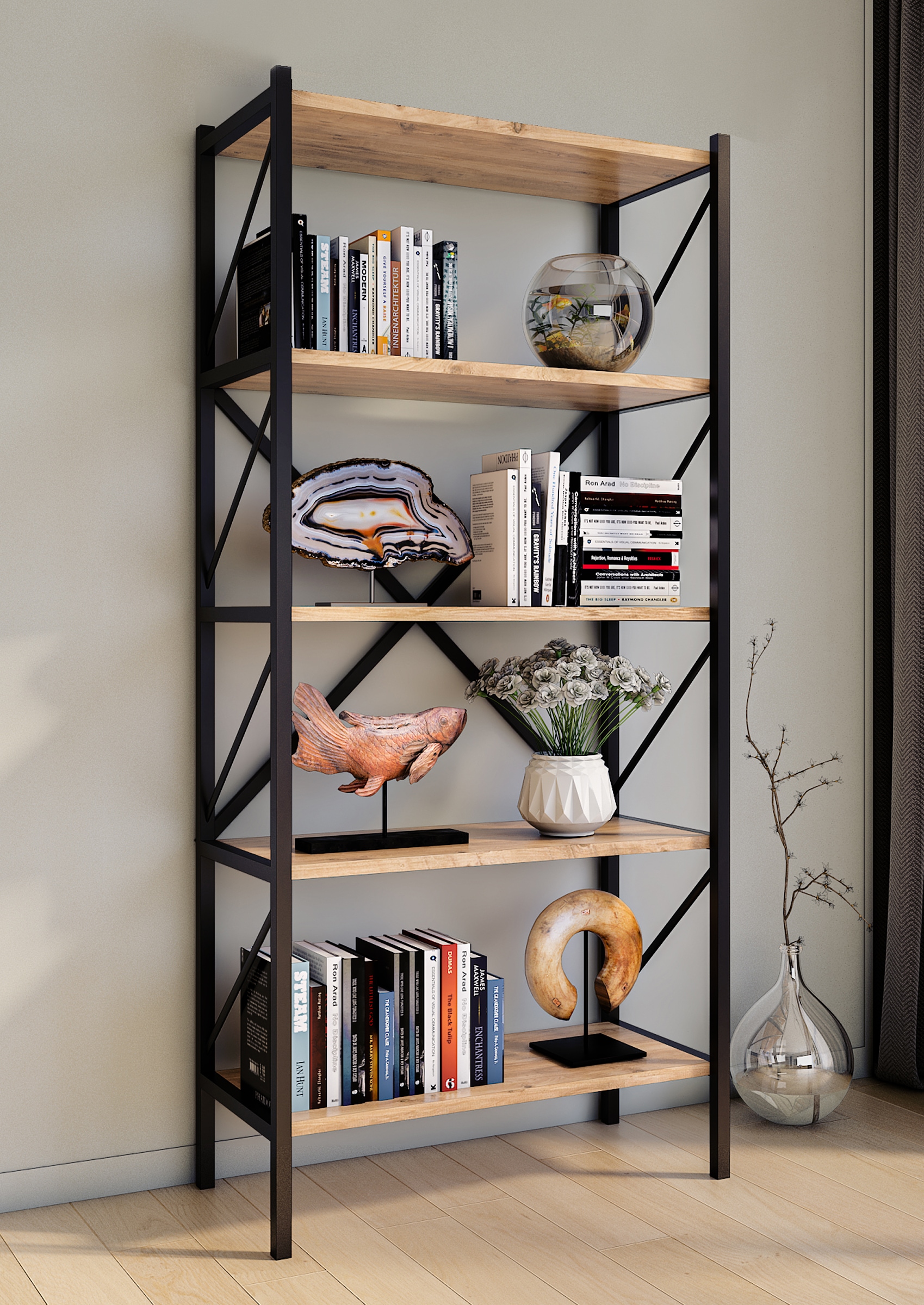 VCM Standregal »Holz Metall Stand Regal Büro Bücher Insasi 5fach«