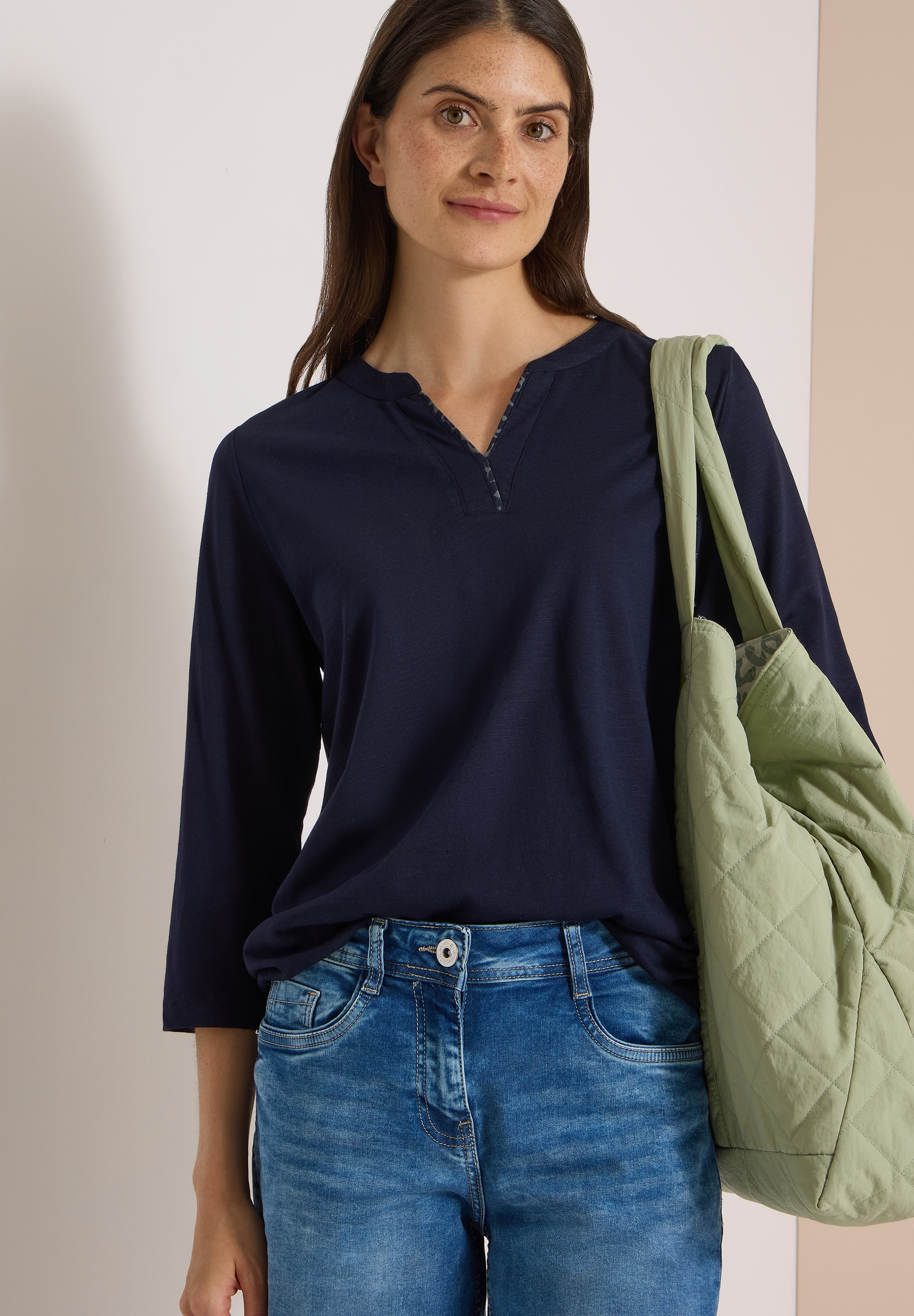Cecil 3/4-Arm-Shirt mit Splitneck