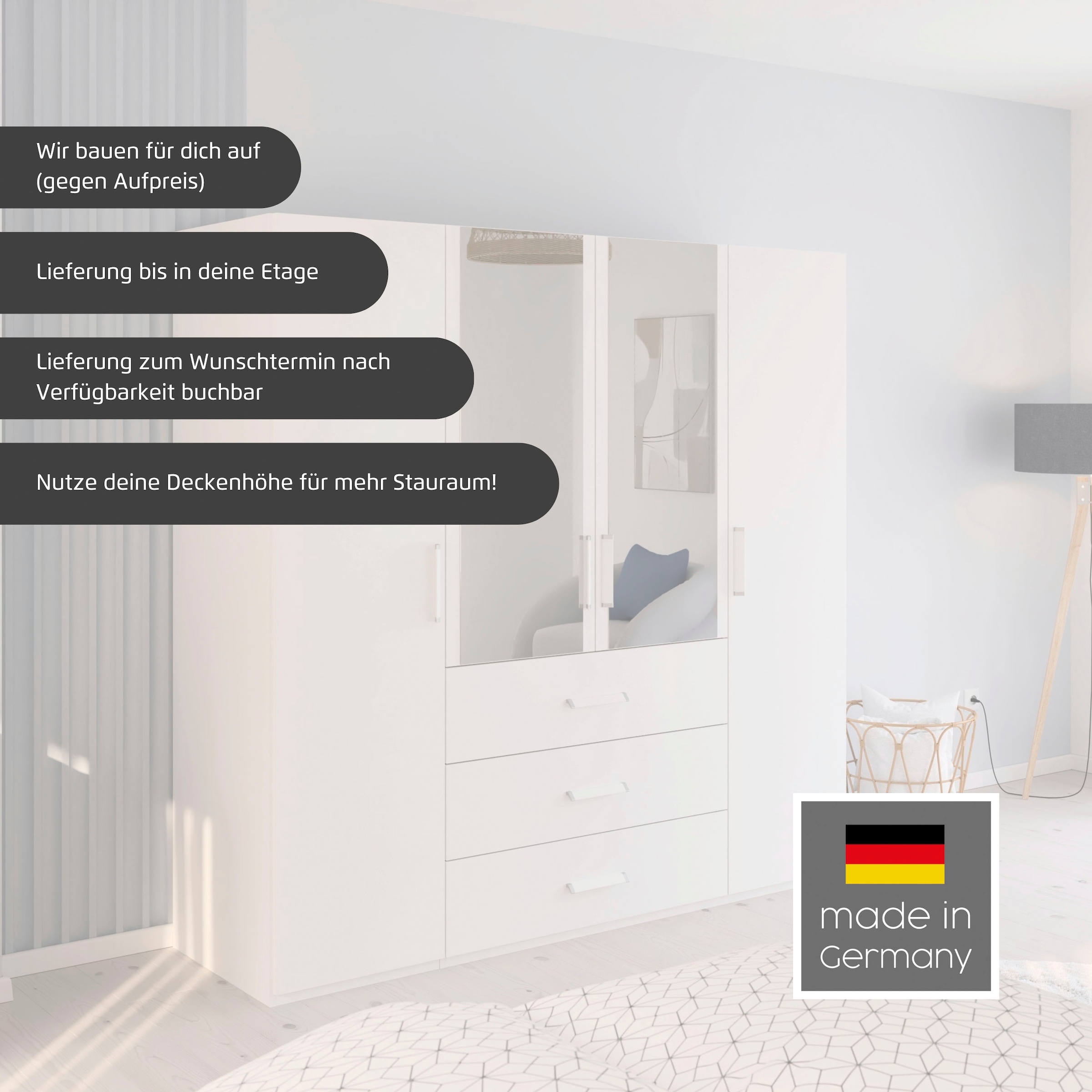 rauch Drehtürenschrank »Kleiderschrank Schrank Garderobe Schlafzimmerschrank EVELYN«, (in 2 Höhen 197 oder 210 cm erhältlich), in elegantem Stil mit Schubladen 3 Breiten und 2 Höhen MADE IN GERMANY