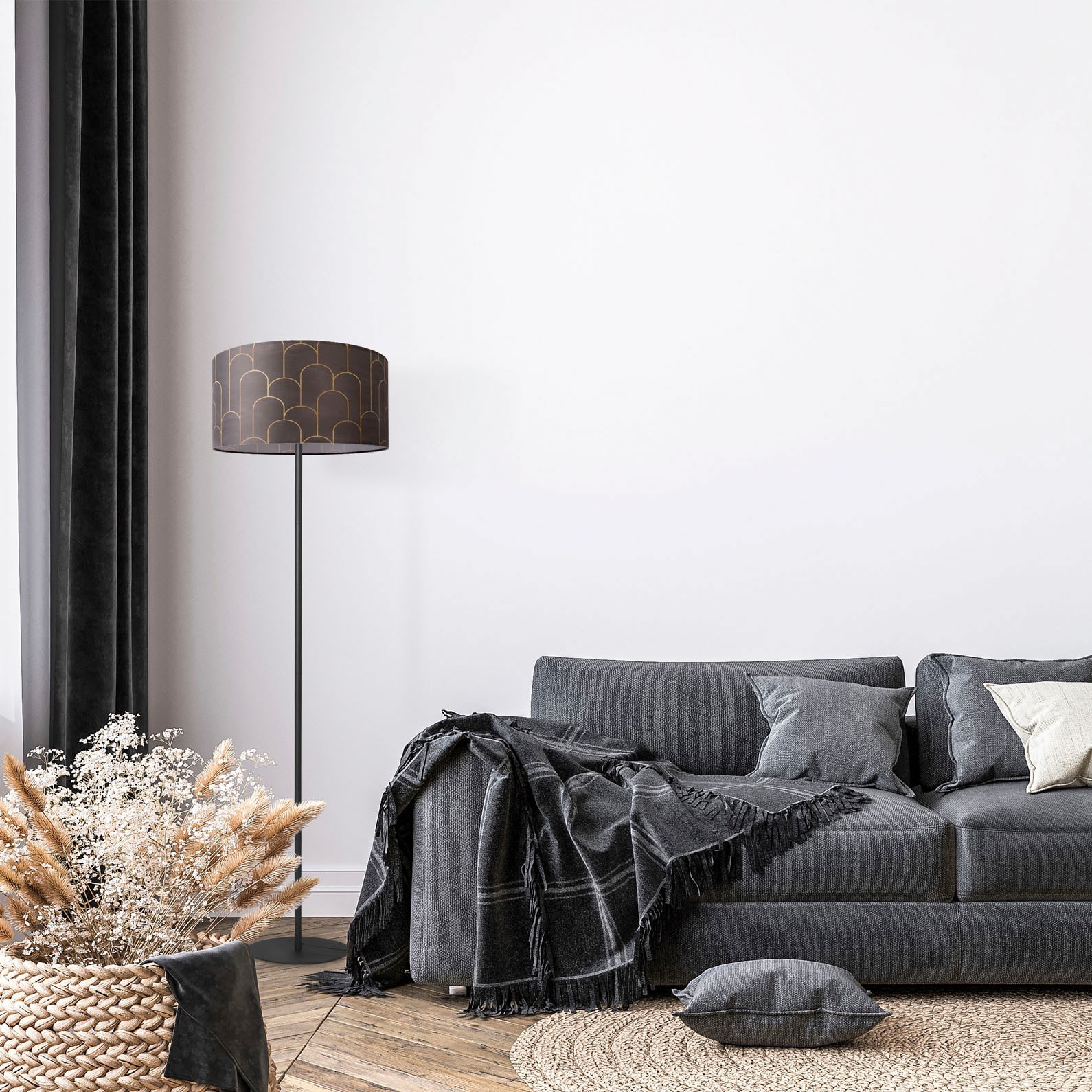 Paco Home Stehlampe »Luca Pillar«, Leuchtmittel E27 | ohne Leuchtmittel, Stehlampe Mit Schirm Wohnzimmer Lampenschirm Stoff Modern Abstrakt