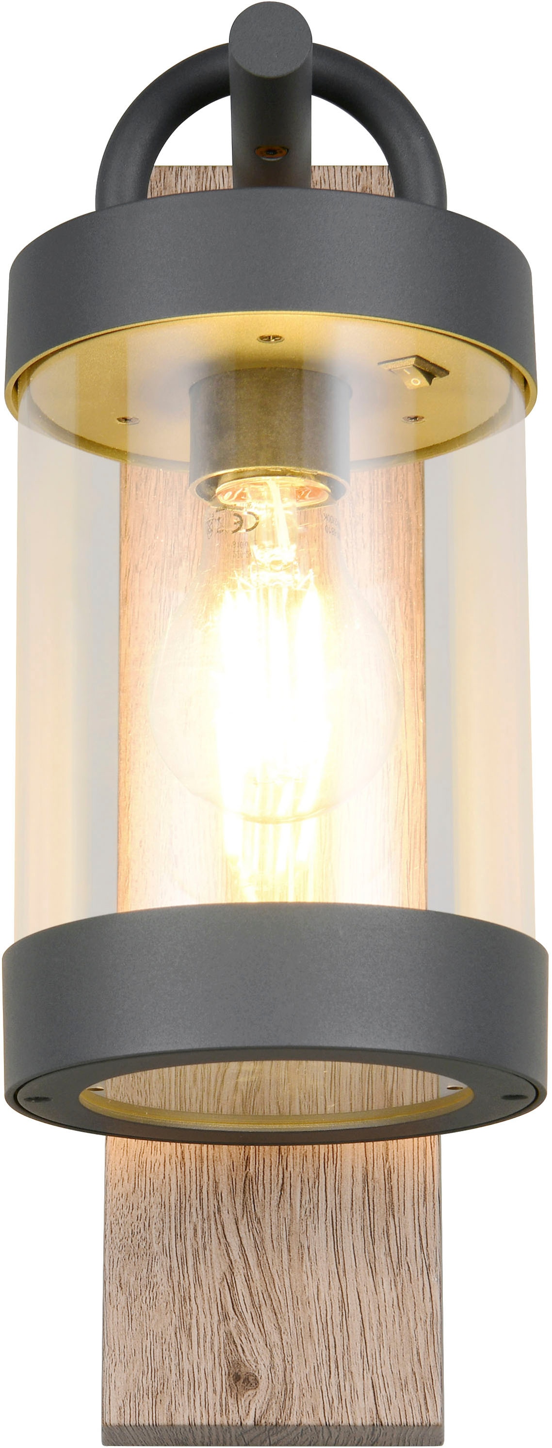 TRIO Leuchten Außen-Wandleuchte »SAMBESI, Laternen Optik Hauswand, exkl 1x E27 max 28W Dämmerungssensor« E27 1 Stk. warmweiß - kaltweiß Fassadenbeleuchtung aus Alu Druckguss, Rückenplatte Holz Nachbildung