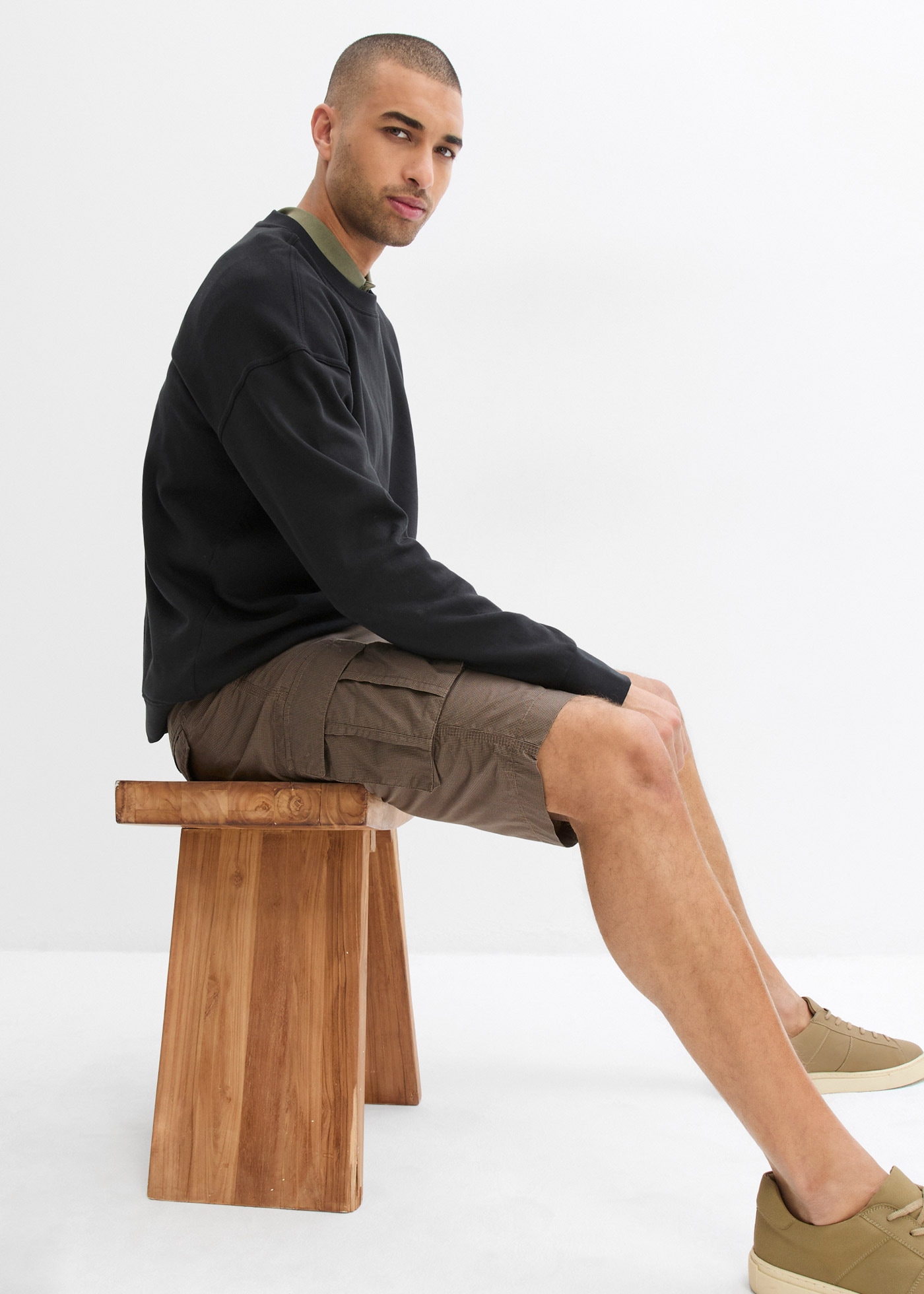 bonprix Cargobermudas  aus Baumwolle, Relaxed Fit, mit Minimalmuster, im Casual Stil