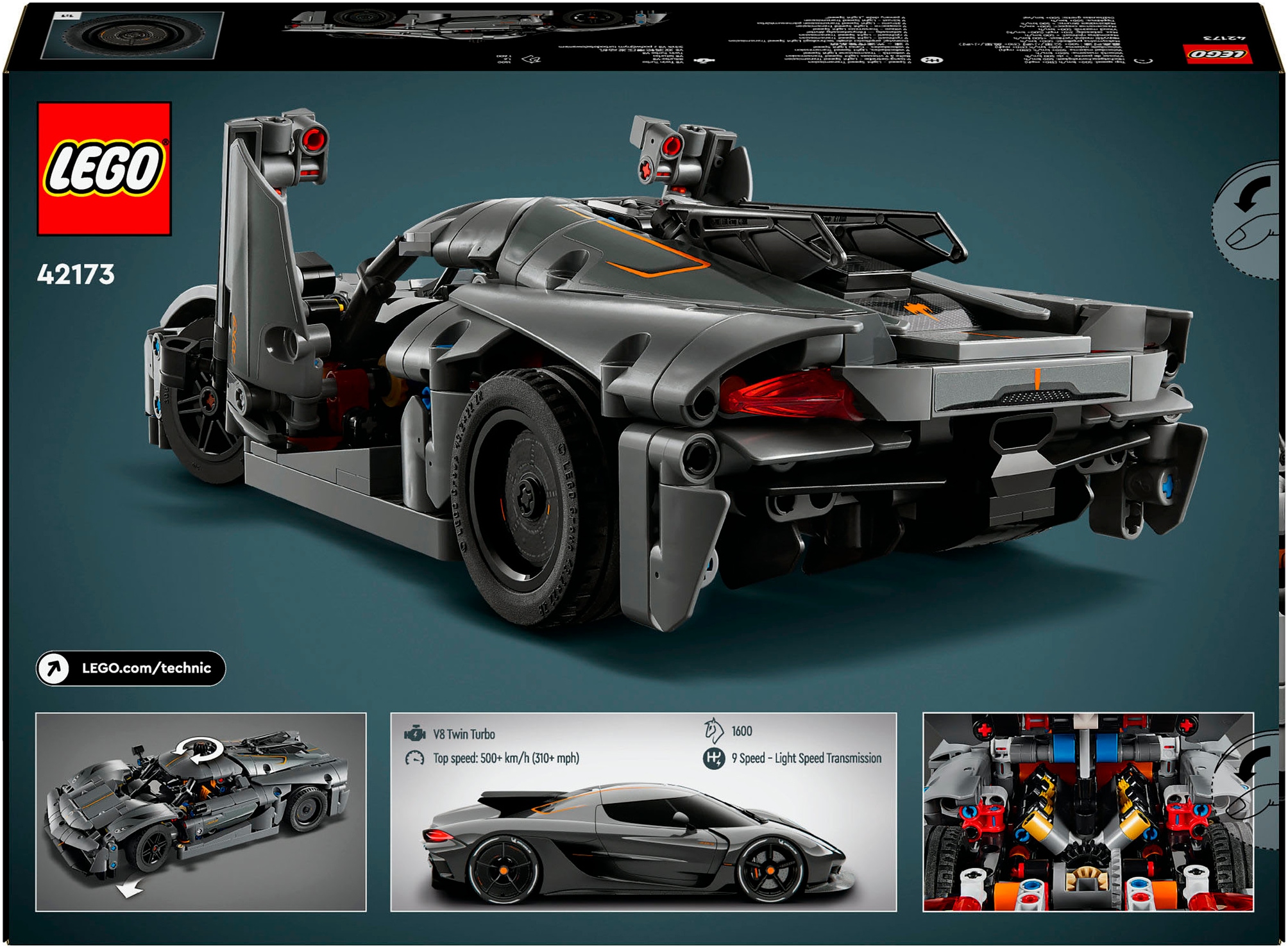 LEGO® Konstruktionsspielsteine »Koenigsegg Jesko Absolut Supersportwagen in Grau (42173), LEGO Technic«, (801 St.), Made in Europe