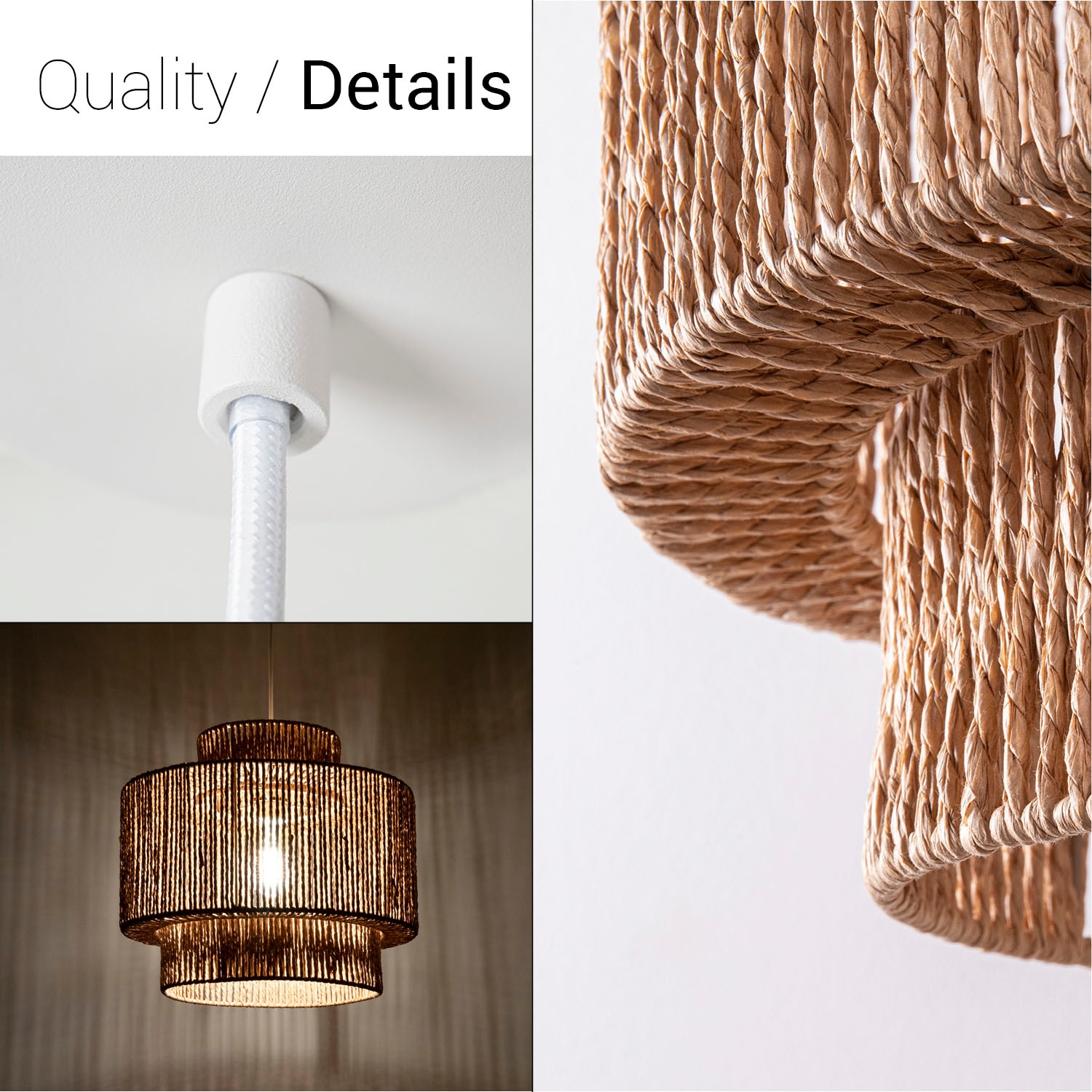 Paco Home Pendelleuchte »Hugo Lupita«, Leuchtmittel E27 | ohne Leuchtmittel, Wohnzimmer Esszimmer Rattan Optik Boho Lampenschirm Papier