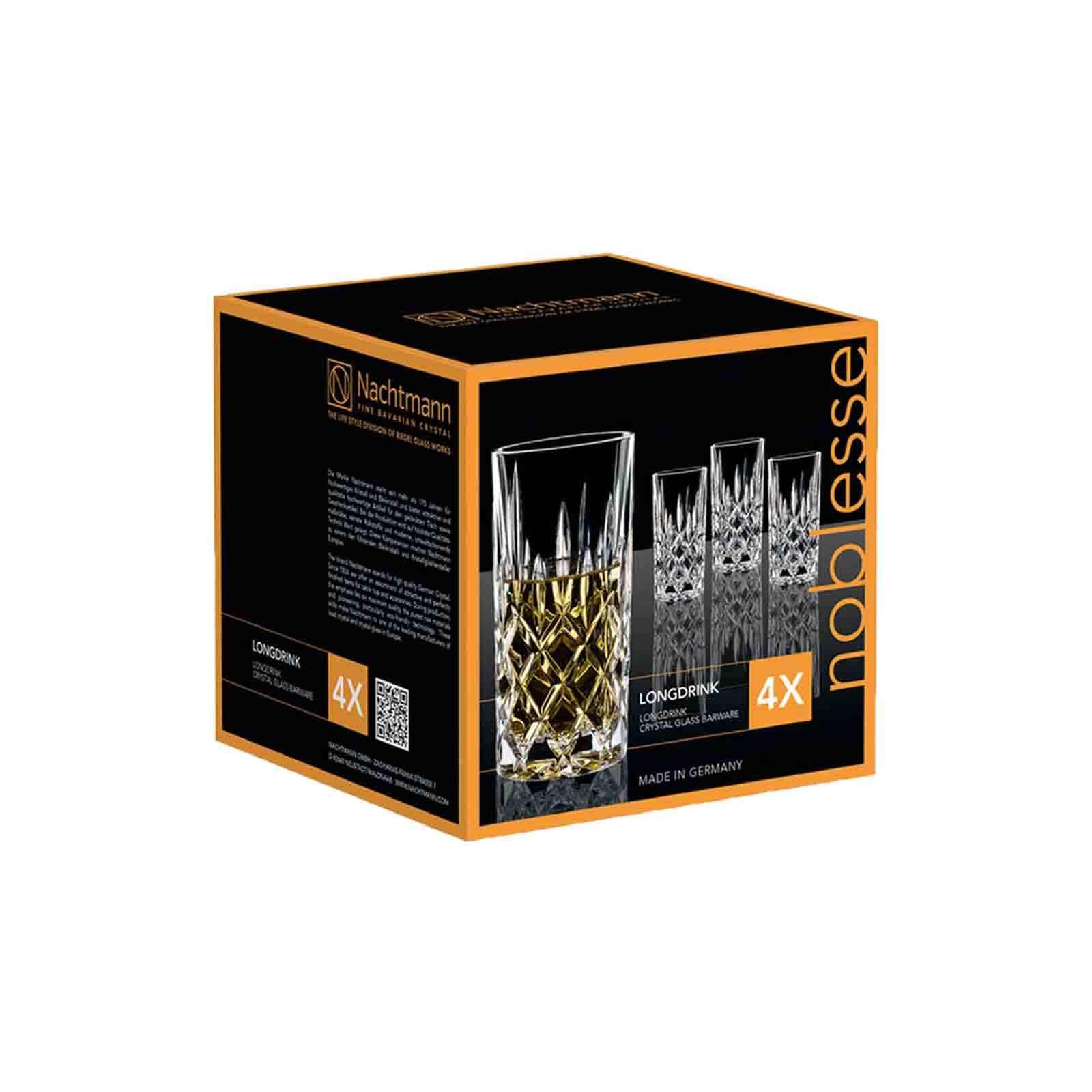 Nachtmann Longdrinkglas »Longdrinkgläser Noblesse 375 ml 4er Set transparent« Erhöhte Bruchfestigkeit, Kristallglas, spülmaschinenfest