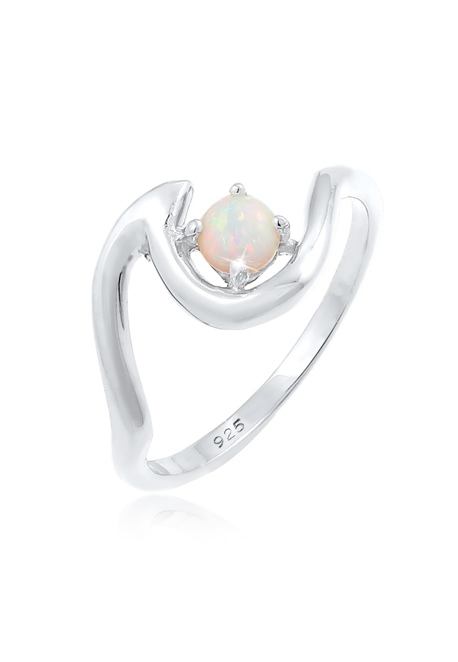 Elli Fingerring »Ring Wellen Synthetischer Opal Weiß 925 Sterling Silber«
