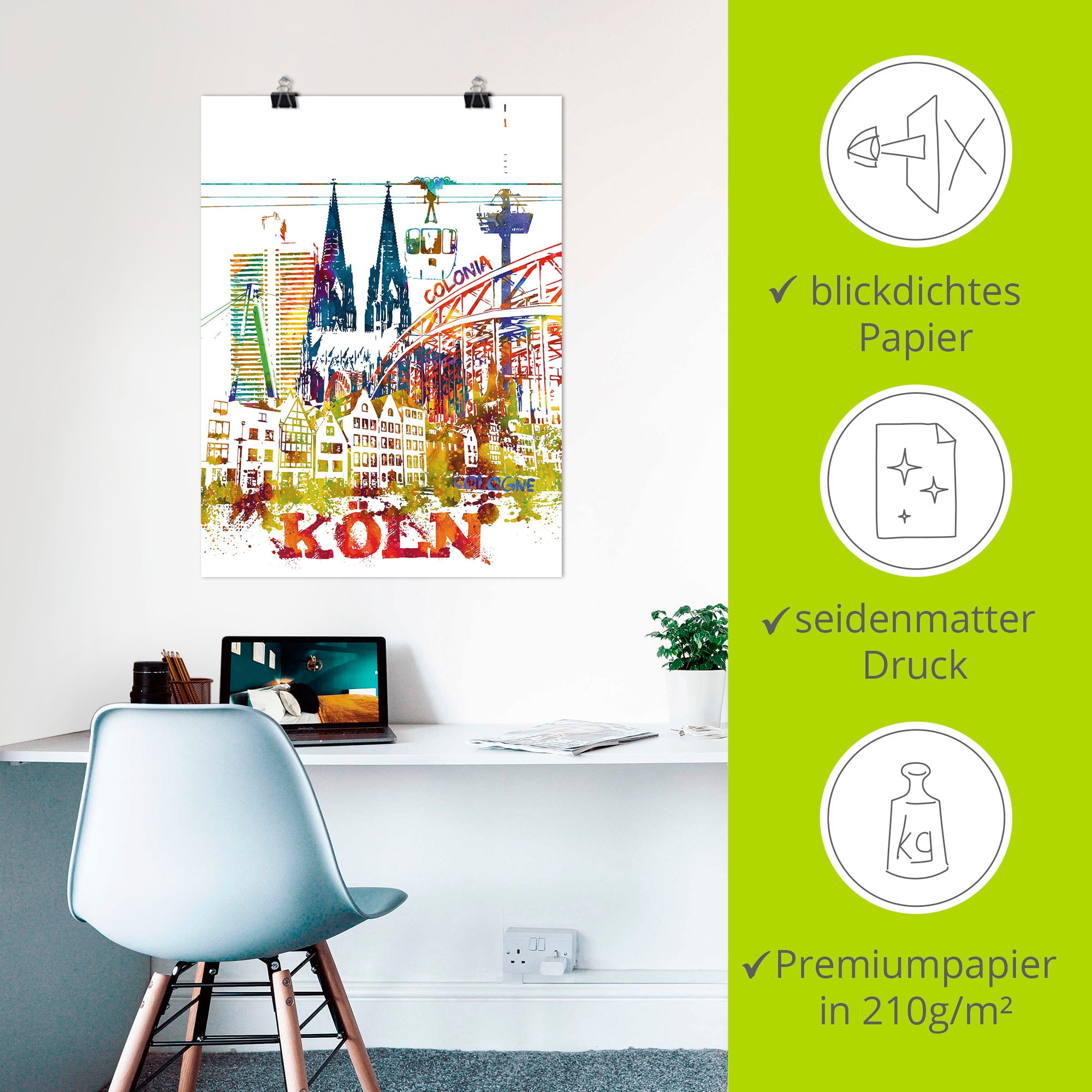 Artland Leinwandbild »Köln Dom Grafik«, Köln, (1 St.), auf Keilrahmen gespannt