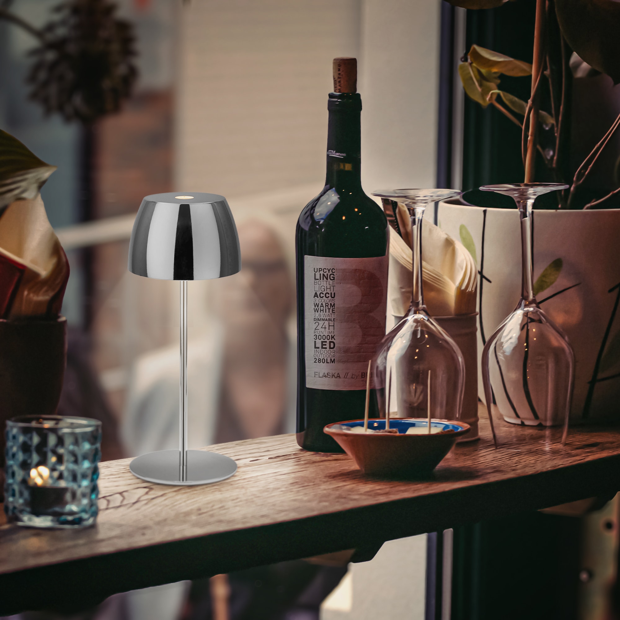 Briloner Leuchten LED Außen-Tischleuchte »SERINA MINI« LED-Modul 2 Stk. Warmweiß kabellos 20 x 8 cm Chromfarben 2,5W Wohnzimmer Schlafzimmer 2er-Set