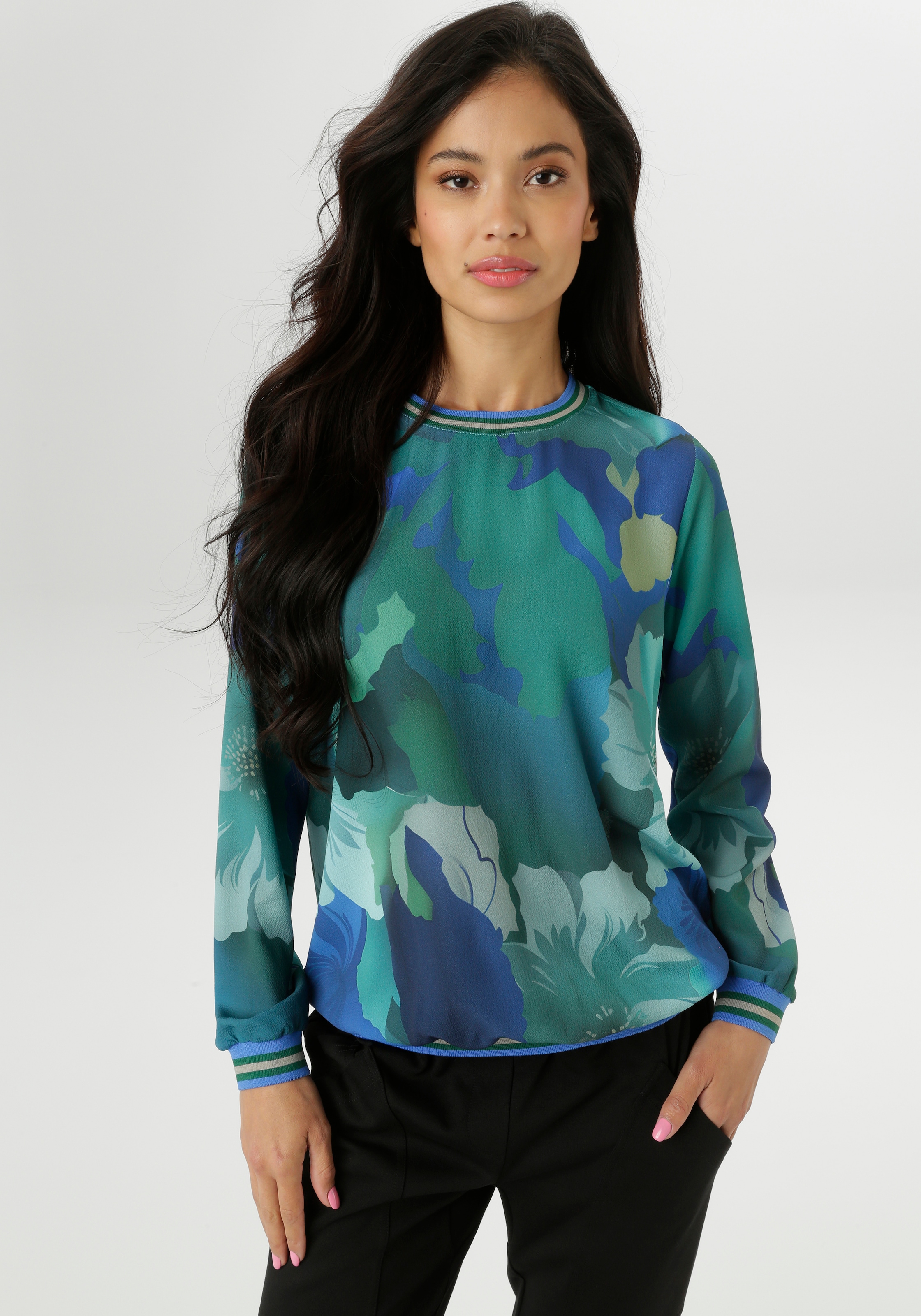 Aniston Selected Damen Shirtbluse mit gestreiften in blau, Größe 44