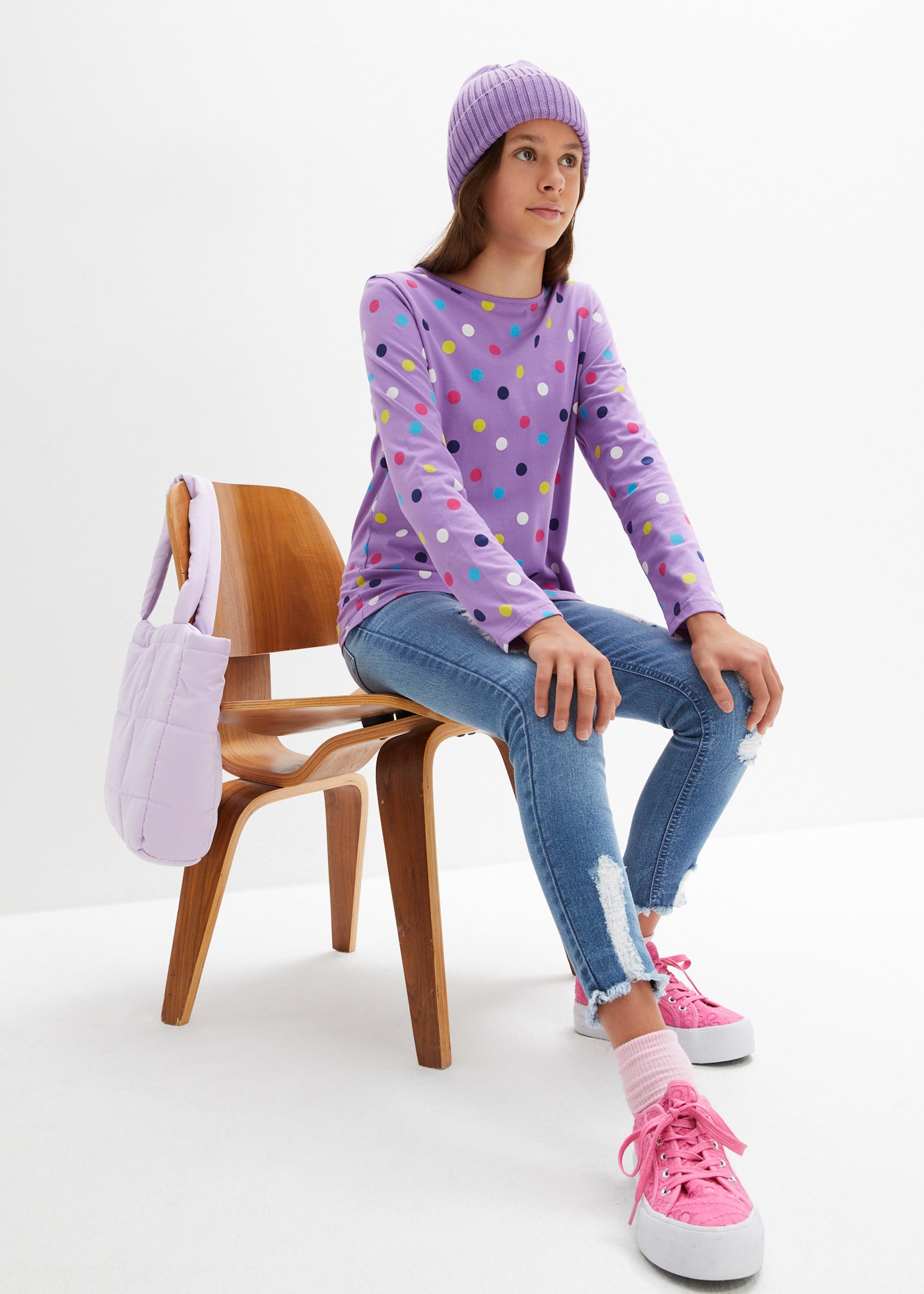 bonprix Langarmshirt Packung, 3 tlg. schmale Passform, mit attraktivem Print, aus Baumwolle