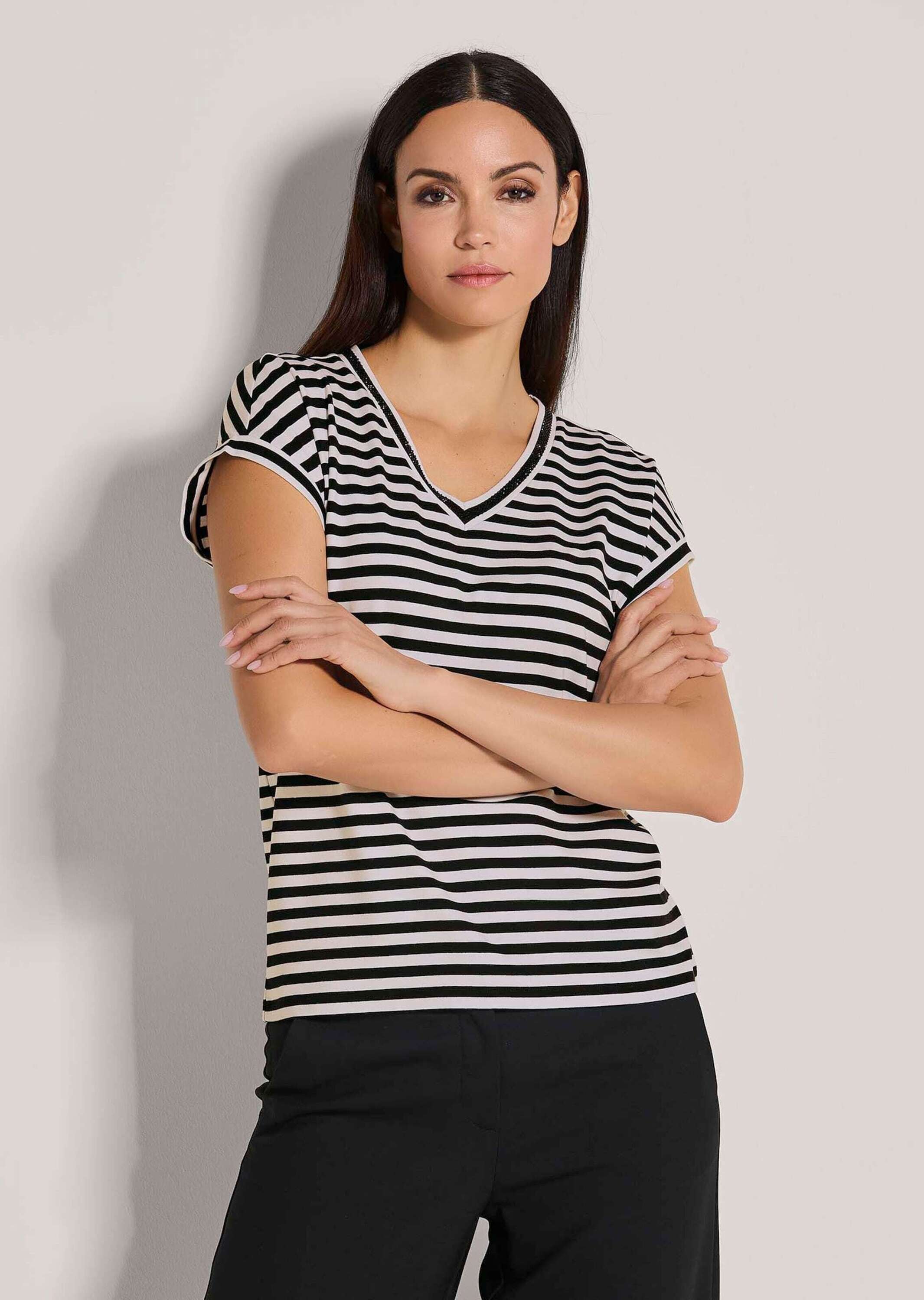 MADELEINE Kurzarmshirt »Ringelshirt V-Shirt mit Glanz-Akzent«
