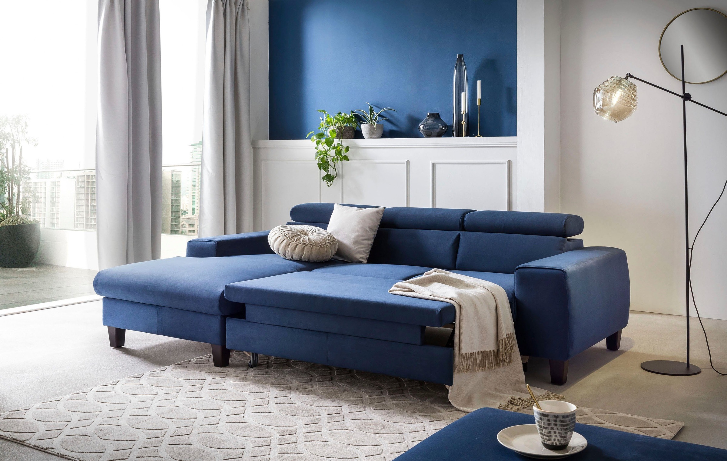 COTTA Polstergarnitur »Morven L-Form«, (Set), Set bestehend aus: Ecksofa mit Kopfteilverstellung & Hocker