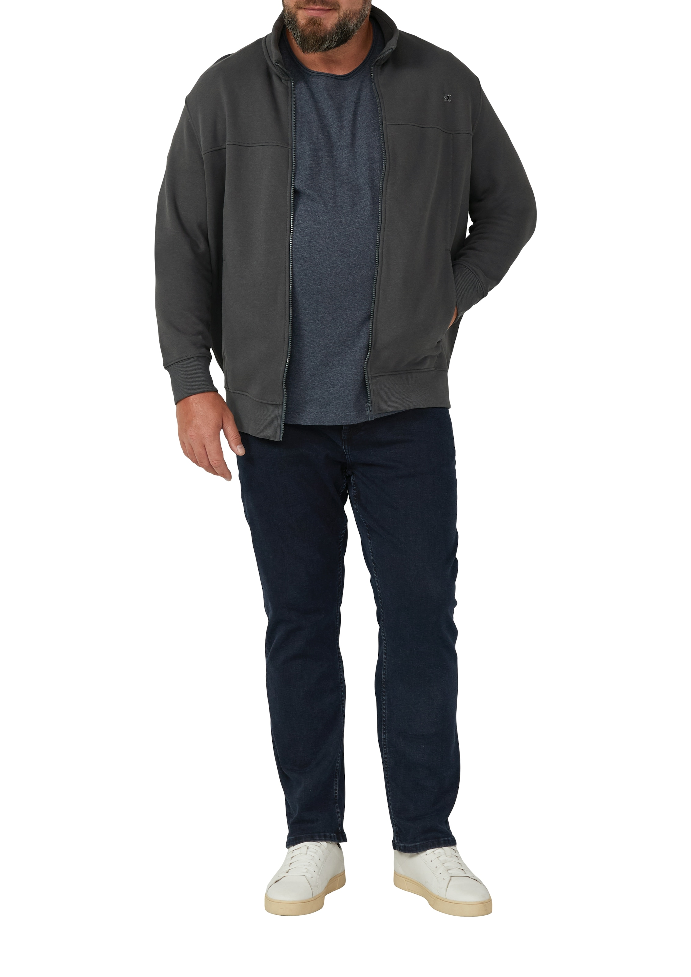 s.Oliver Men Big Sizes Sweatjacke mit Reißverschluss und Stehkragen