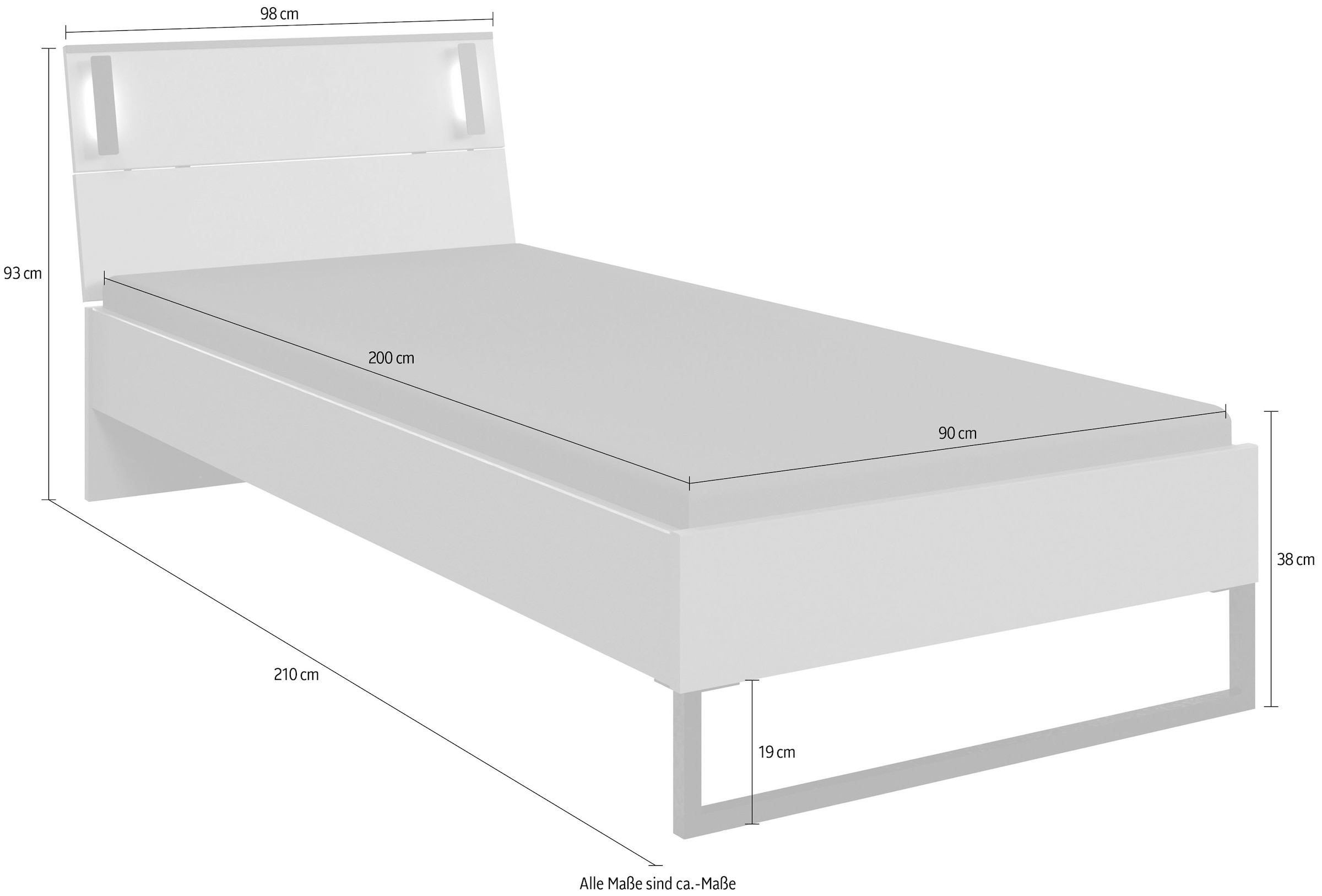 Wimex Futonbett »Tilburg in verschiedenen Breiten erhältlich, inkl. LED Beleuchtung« Bett mit Metallkufe,