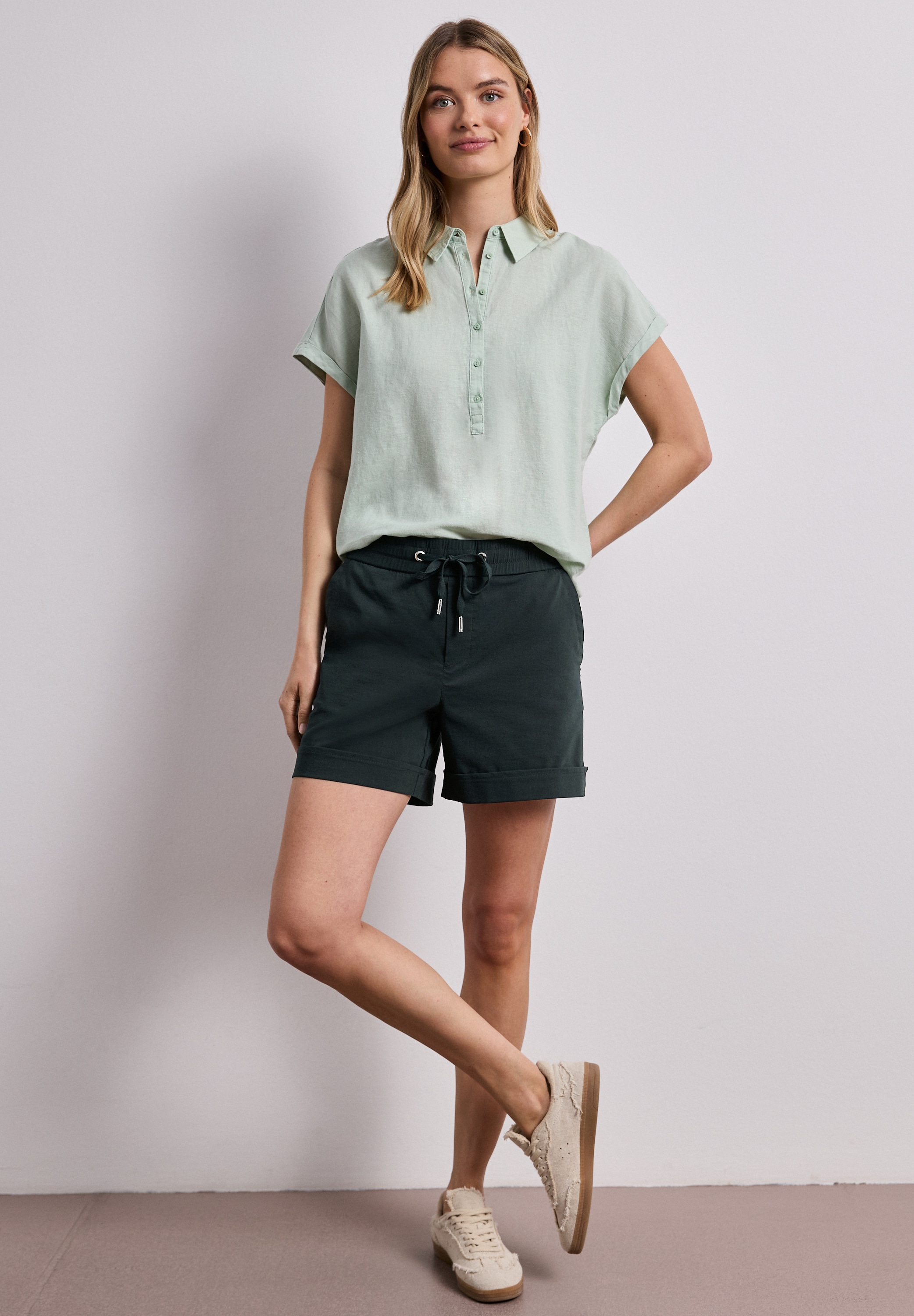 STREET ONE Shorts  unifarben, Casual Fit, elastischer Baumwollmix