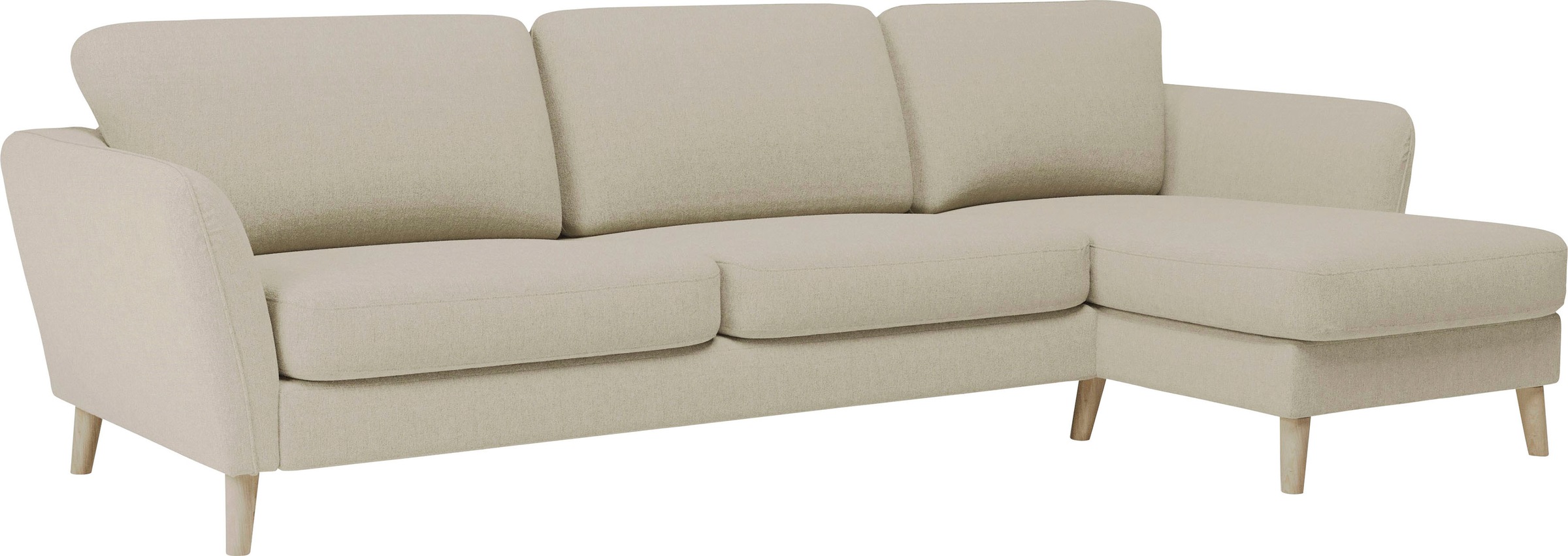 Home affaire Ecksofa »MARSEILLE (279/152cm),L-Form, Rec. rechts/links, verschiedene Bezüge«, Massivholzbeine Eiche, Landhausstil, Wellenunterfederung