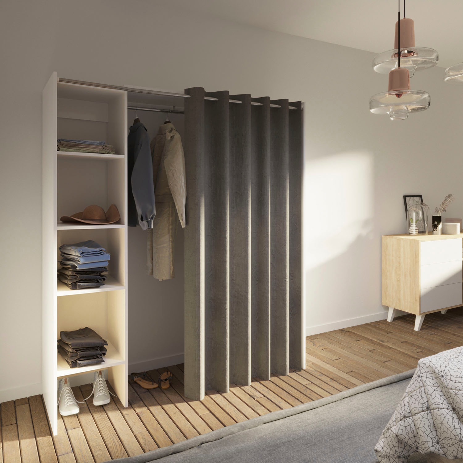 TemaHome Kleiderschrank »Tom«, ausziehbarer Kleiderschrank, Vorhang und viele Fächer, Höhe 181 cm