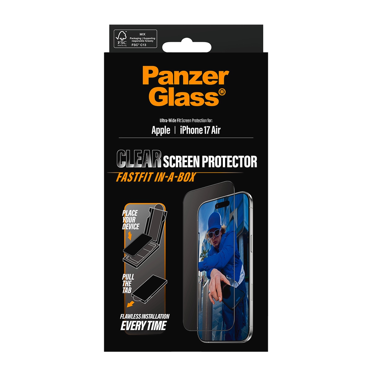 CARE by PanzerGlass Displayschutzglas »Ultra-Wide Fit Screen Protector FASTFIT IN-A-BOX« für Apple iPhone Air Displayschutzfolie, Schutzfolie, Bildschirmschutz, kratz- & stoßfest